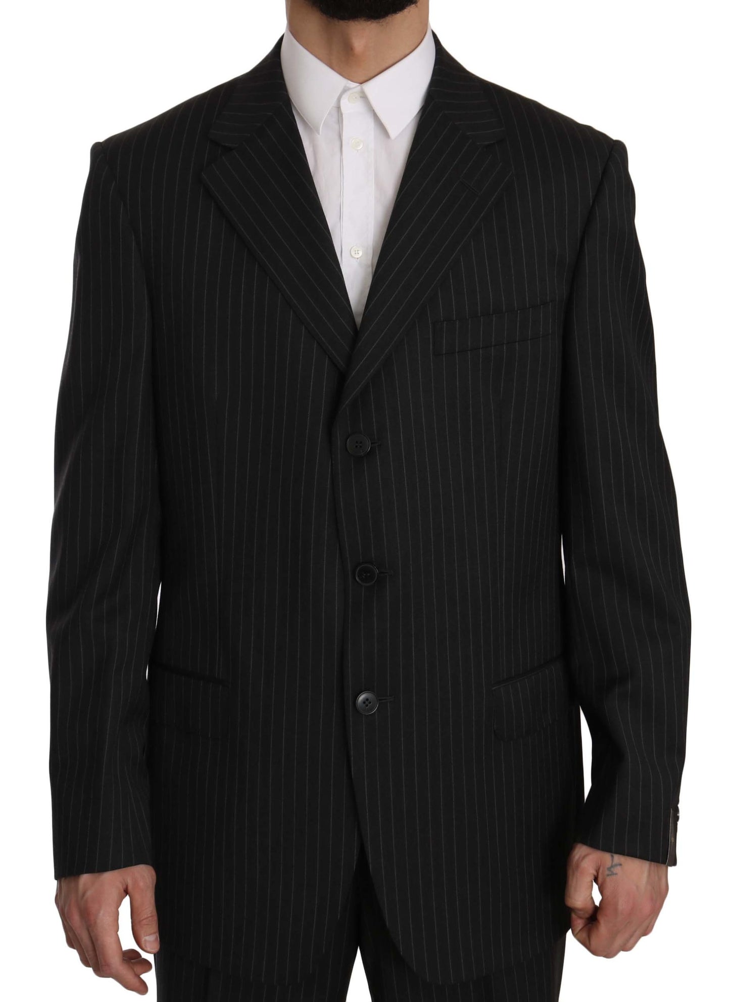 Z ZEGNA Élégant costume en laine à rayures noires