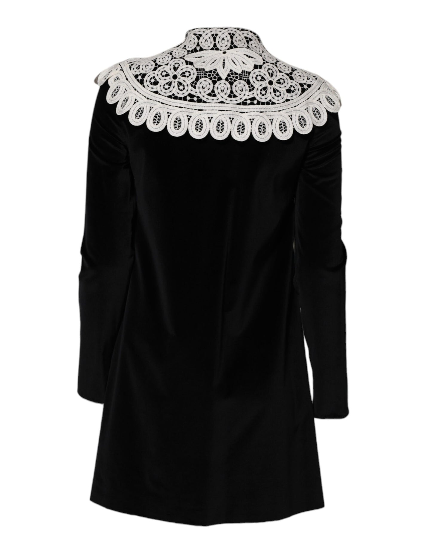 Robe en velours noir à col en dentelle et ornements Dolce & Gabbana