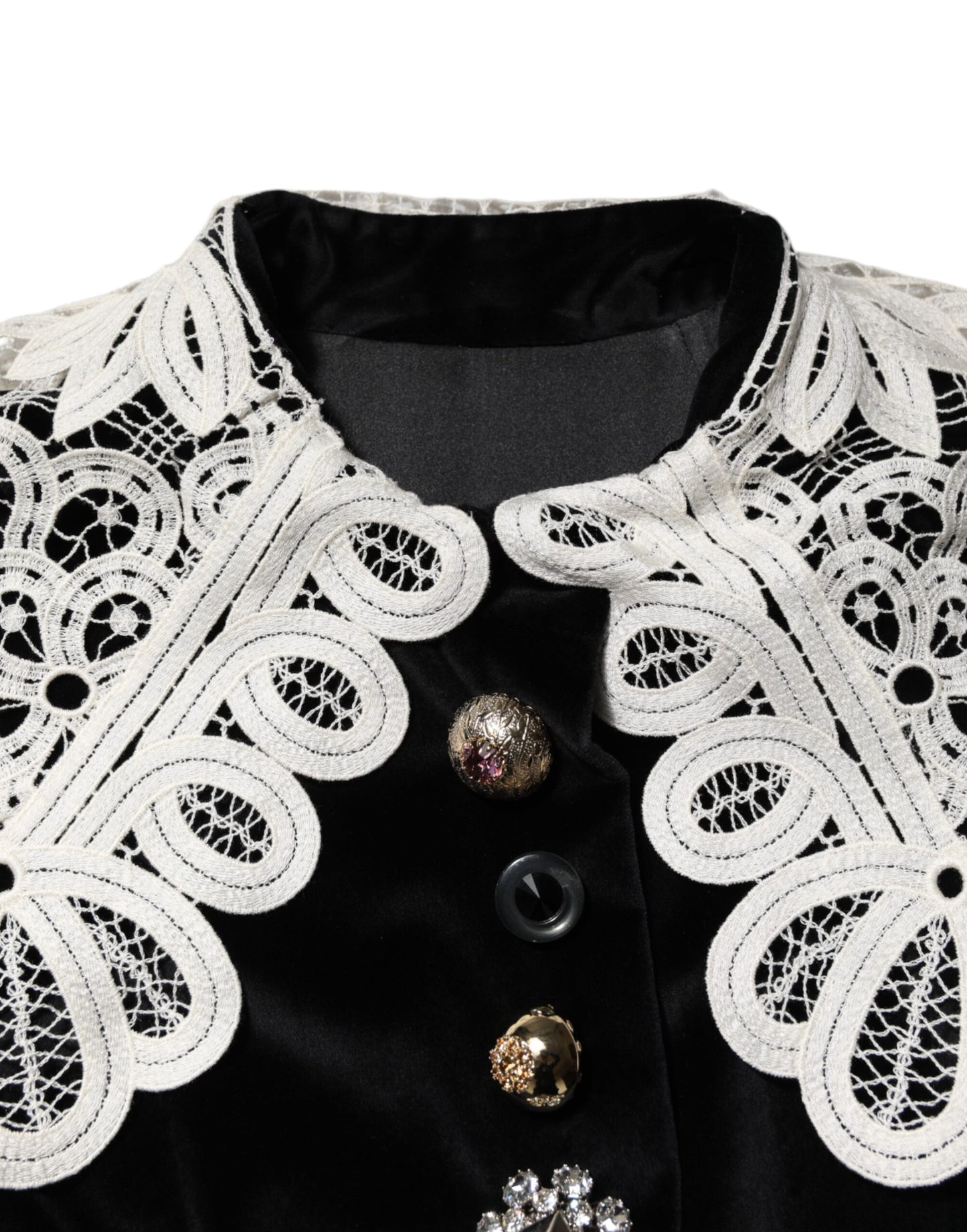 Robe en velours noir à col en dentelle et ornements Dolce & Gabbana