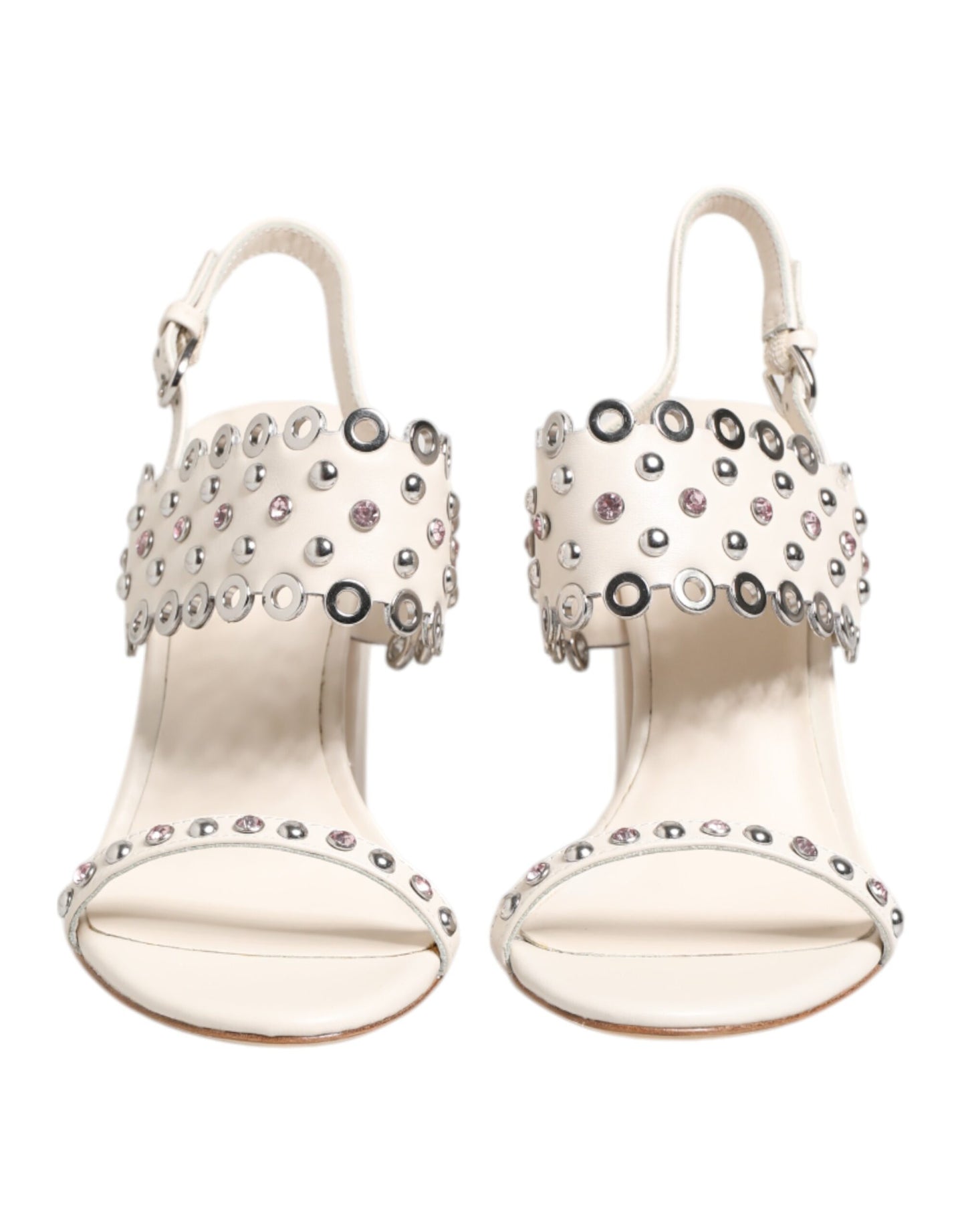 ASH White Block Heeled Studded Quarter Strap Sandals Shoes by ASH
