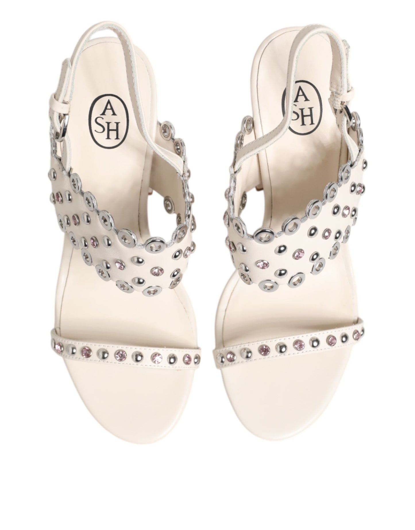 ASH White Block Heeled Studded Quarter Strap Sandals Shoes by ASH