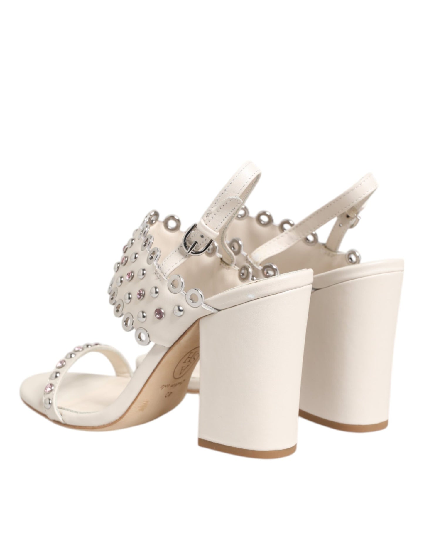 ASH White Block Heeled Studded Quarter Strap Sandals Shoes by ASH