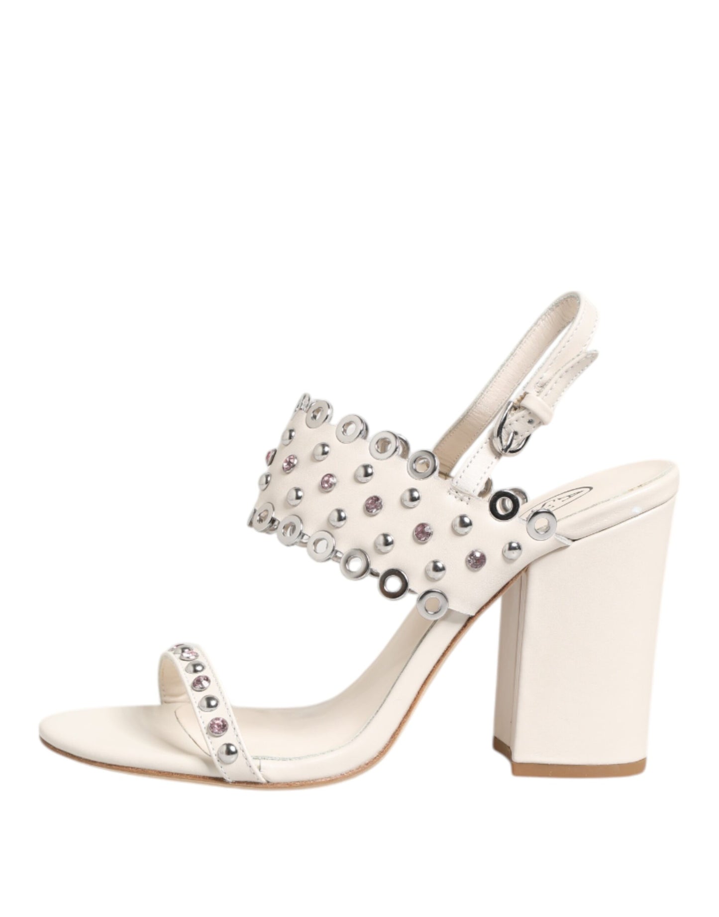ASH White Block Heeled Studded Quarter Strap Sandals Shoes by ASH