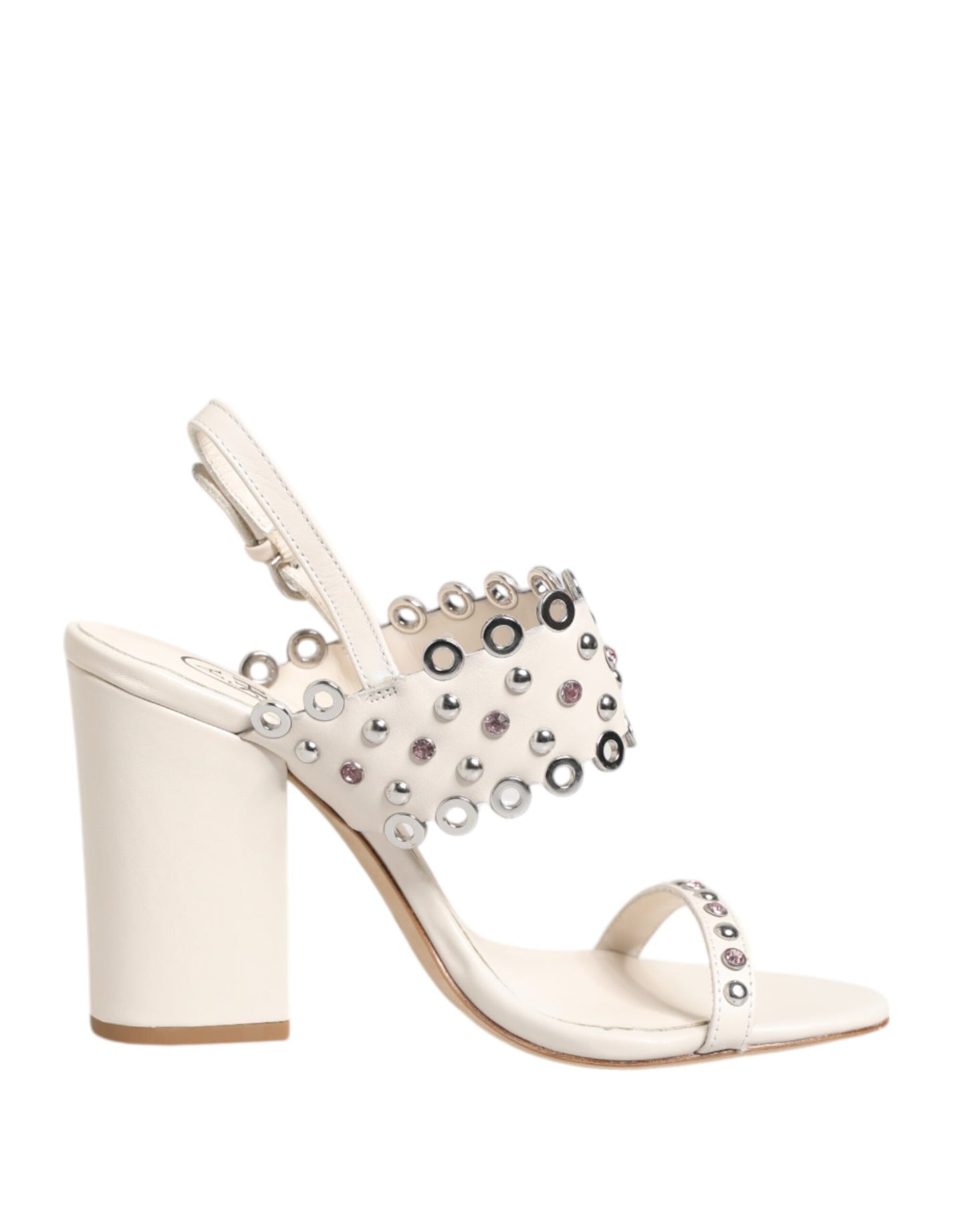 ASH White Block Heeled Studded Quarter Strap Sandals Shoes by ASH