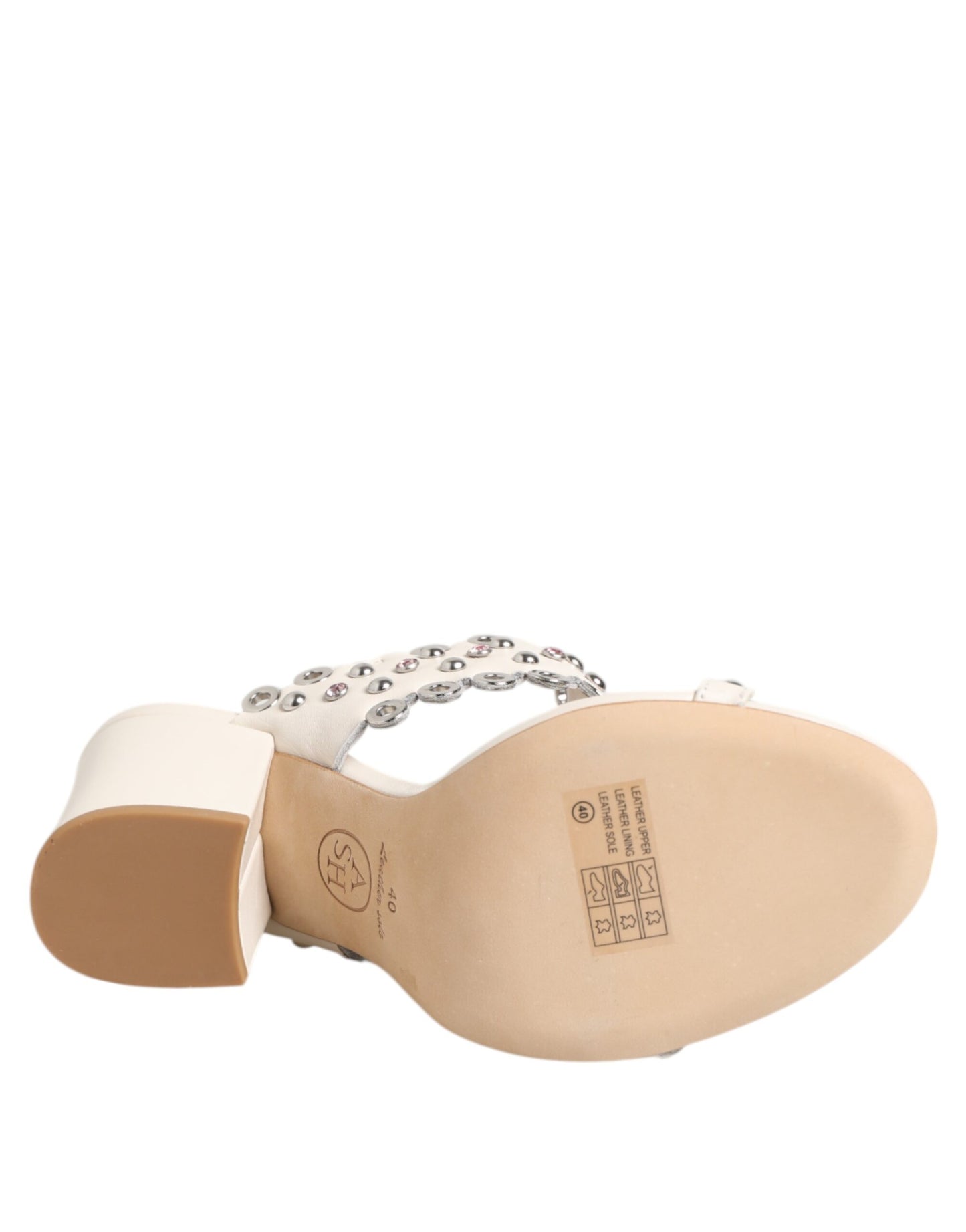 ASH White Block Heeled Studded Quarter Strap Sandals Shoes by ASH