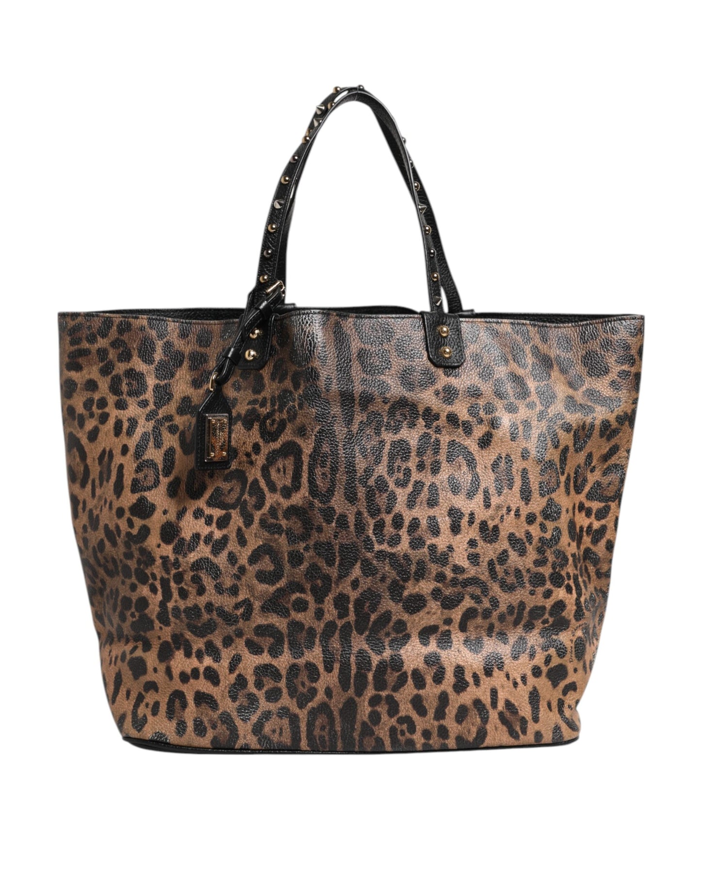 Sac fourre-tout en cuir marron léopard BEATRICE de Dolce & Gabbana avec plaque logo