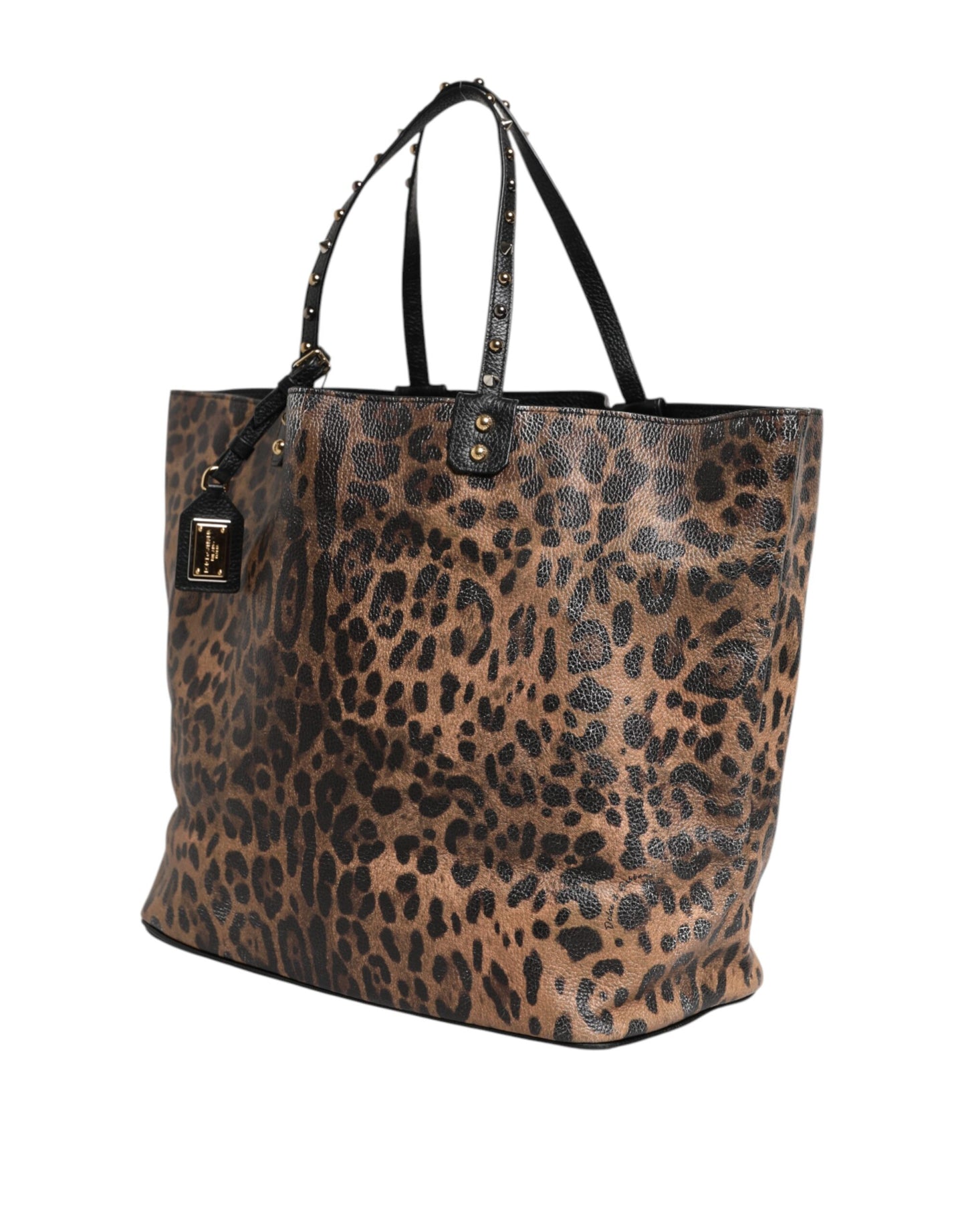 Sac fourre-tout en cuir marron léopard BEATRICE de Dolce & Gabbana avec plaque logo
