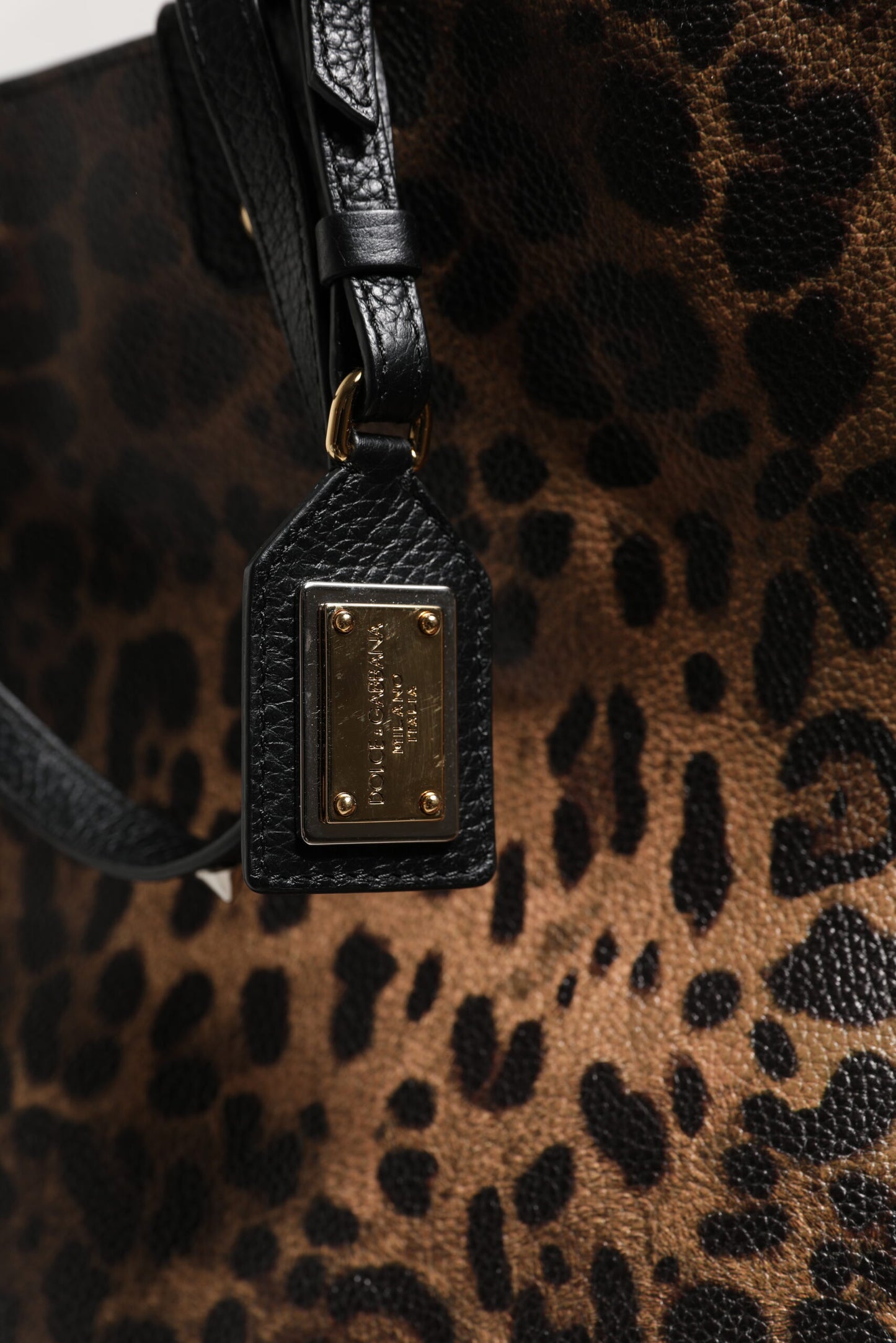 Sac fourre-tout en cuir marron léopard BEATRICE de Dolce & Gabbana avec plaque logo