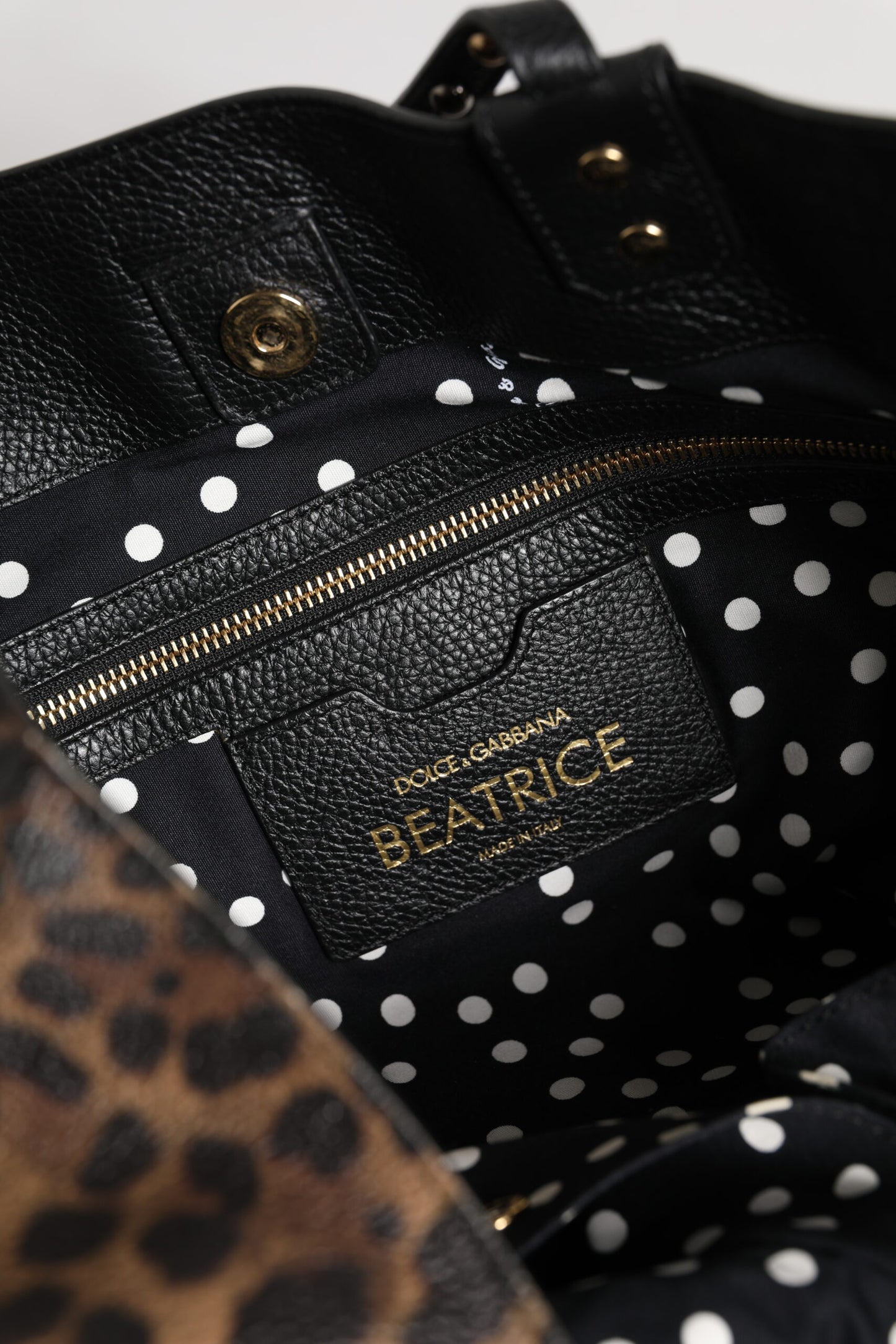 Sac fourre-tout en cuir marron léopard BEATRICE de Dolce & Gabbana avec plaque logo