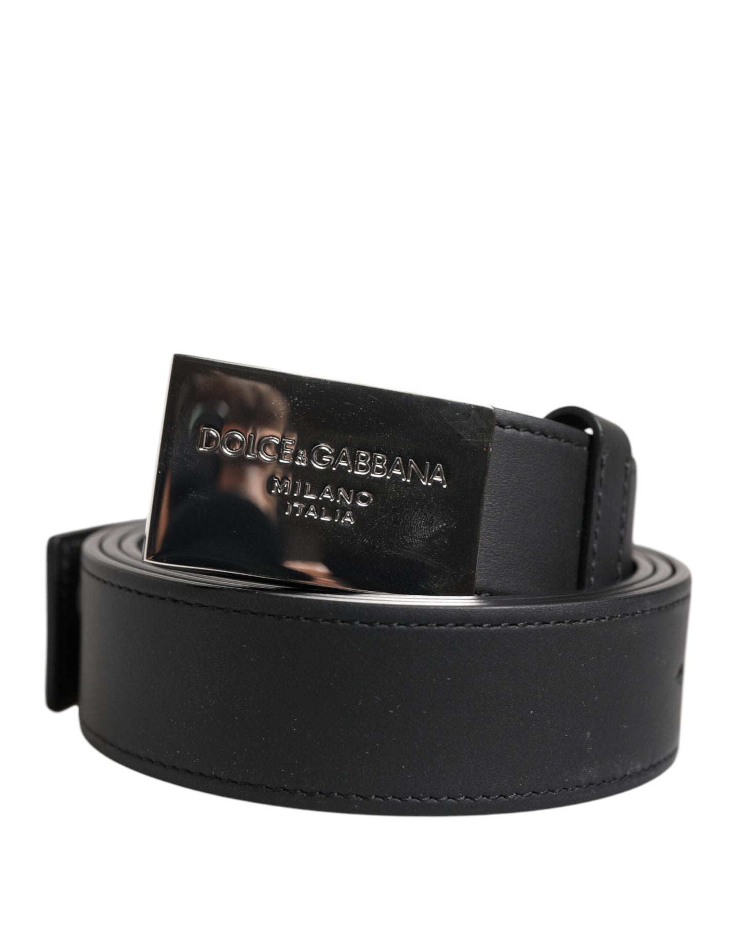 Ceinture Dolce & Gabbana en cuir noir avec boucle en métal argenté et logo