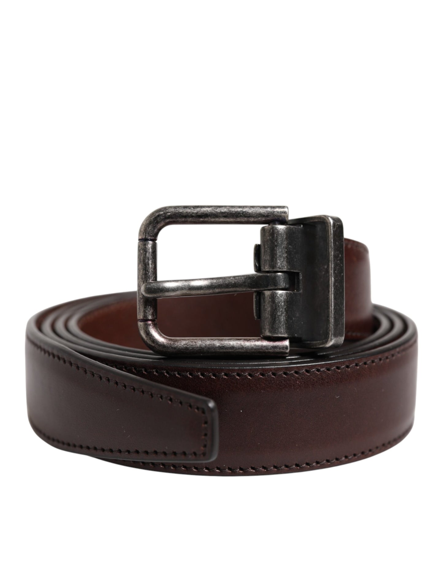 Ceinture classique à boucle logo en métal argenté marron Dolce & Gabbana
