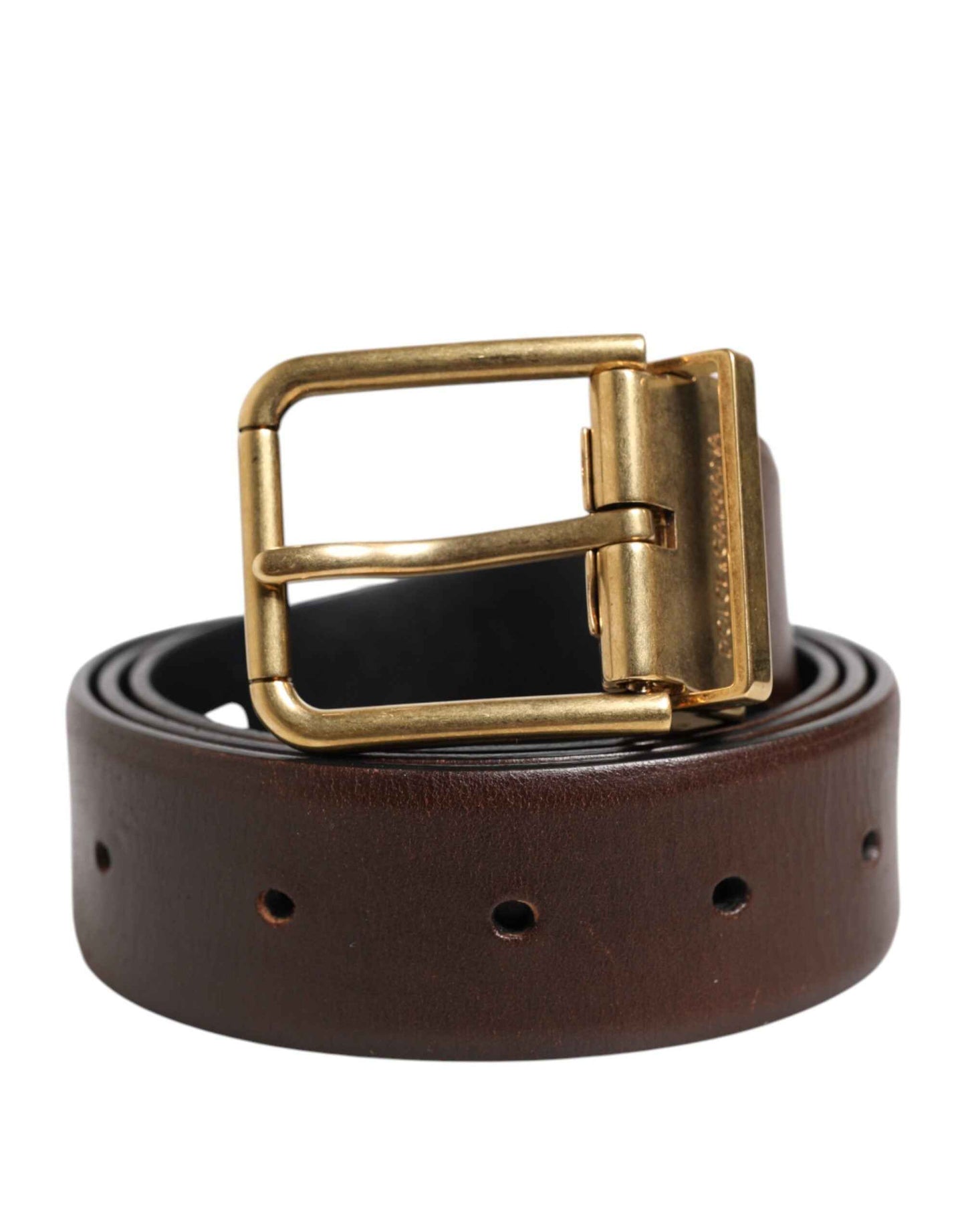 Dolce Gabbana Leather Belt Classic Brown Gold Buckle