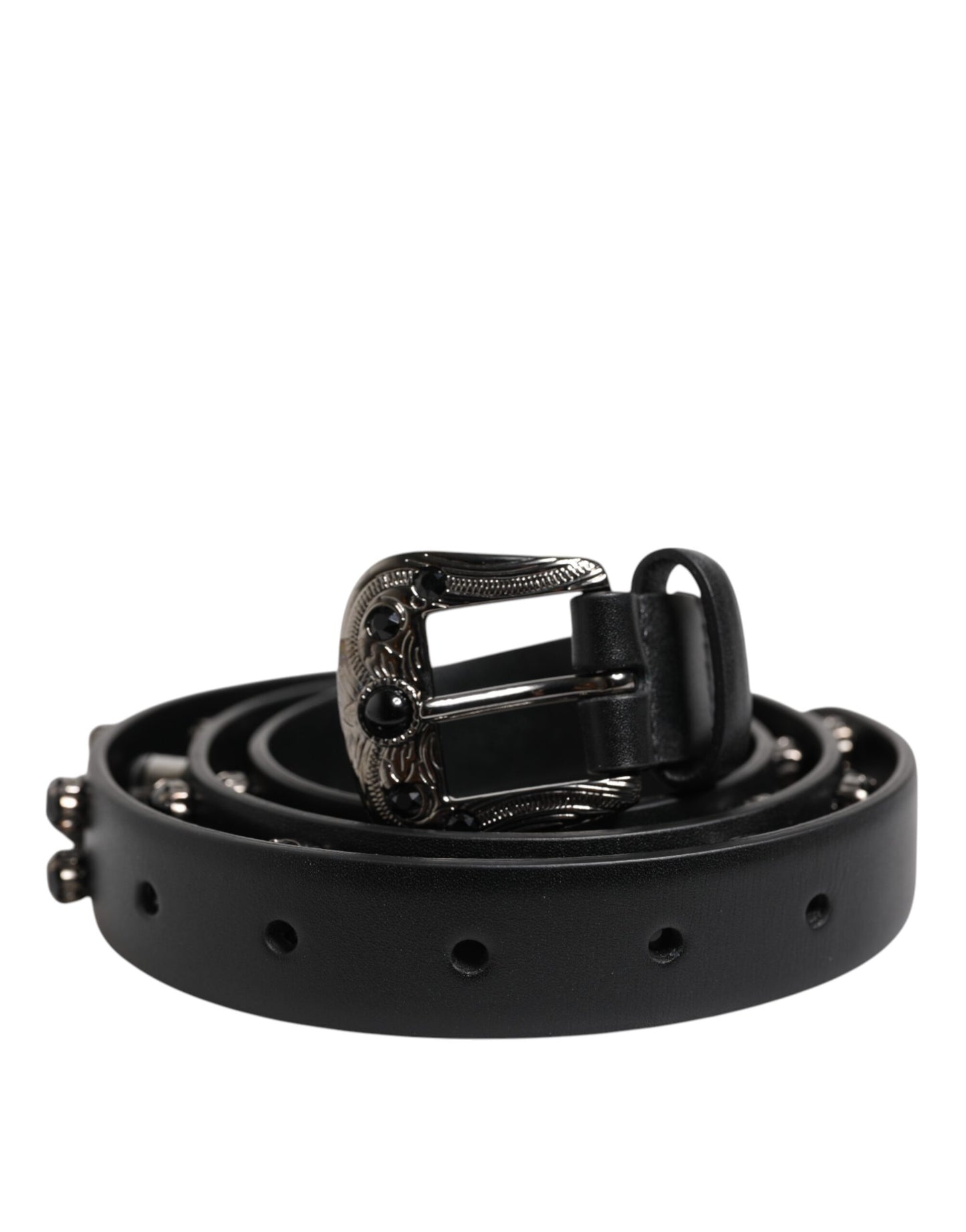 Ceinture Dolce & Gabbana en cuir noir clouté avec boucle en métal et logo
