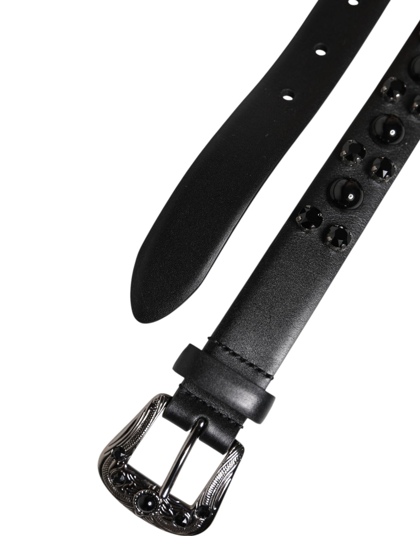 Ceinture Dolce & Gabbana en cuir noir clouté avec boucle en métal et logo