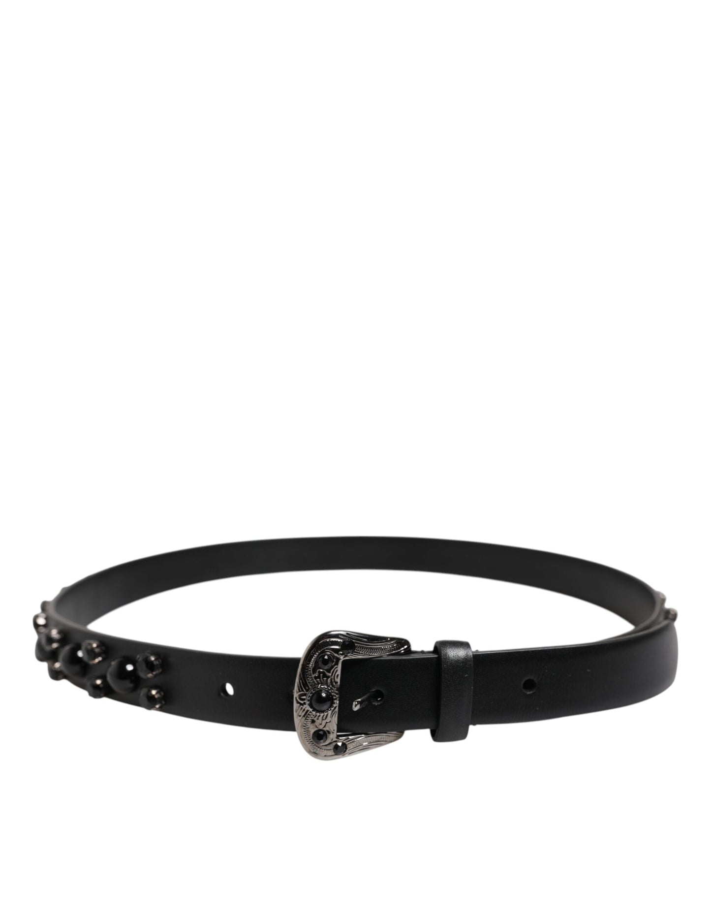 Ceinture Dolce & Gabbana en cuir noir clouté avec boucle en métal et logo