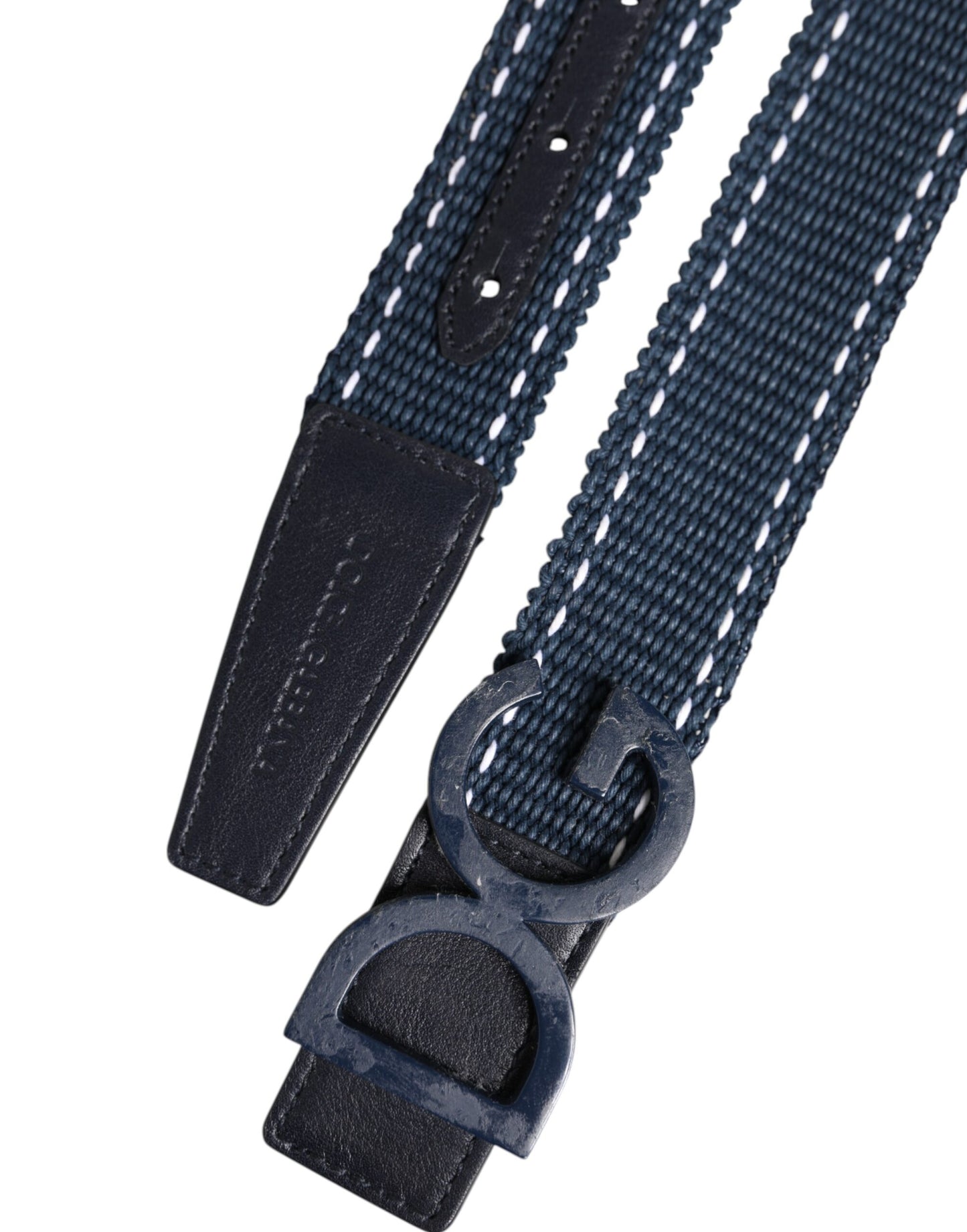 Ceinture Dolce & Gabbana en coton bleu et blanc avec boucle en métal et logo DG