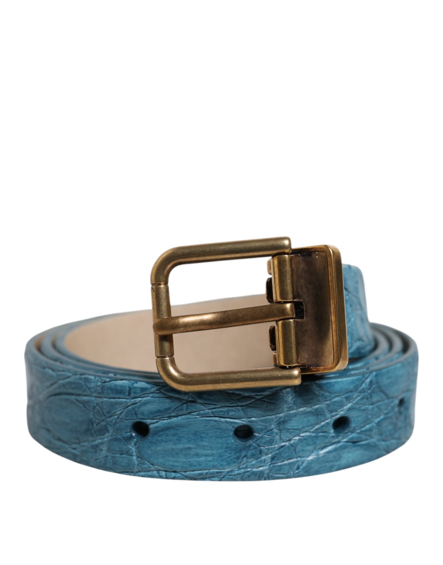 Ceinture classique en cuir bleu Dolce & Gabbana avec boucle en métal doré