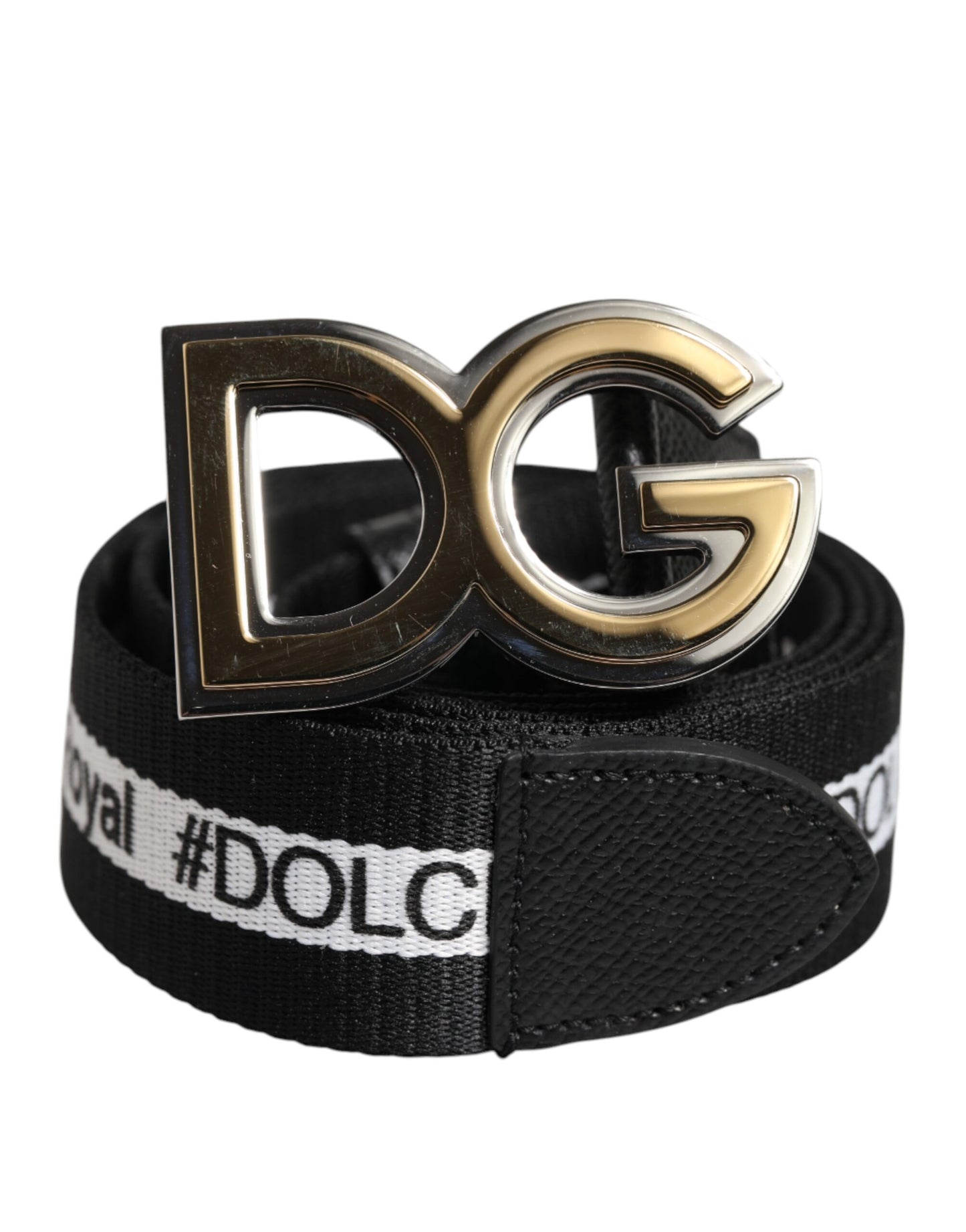 Ceinture Dolce & Gabbana en coton noir avec logo DG et boucle dorée