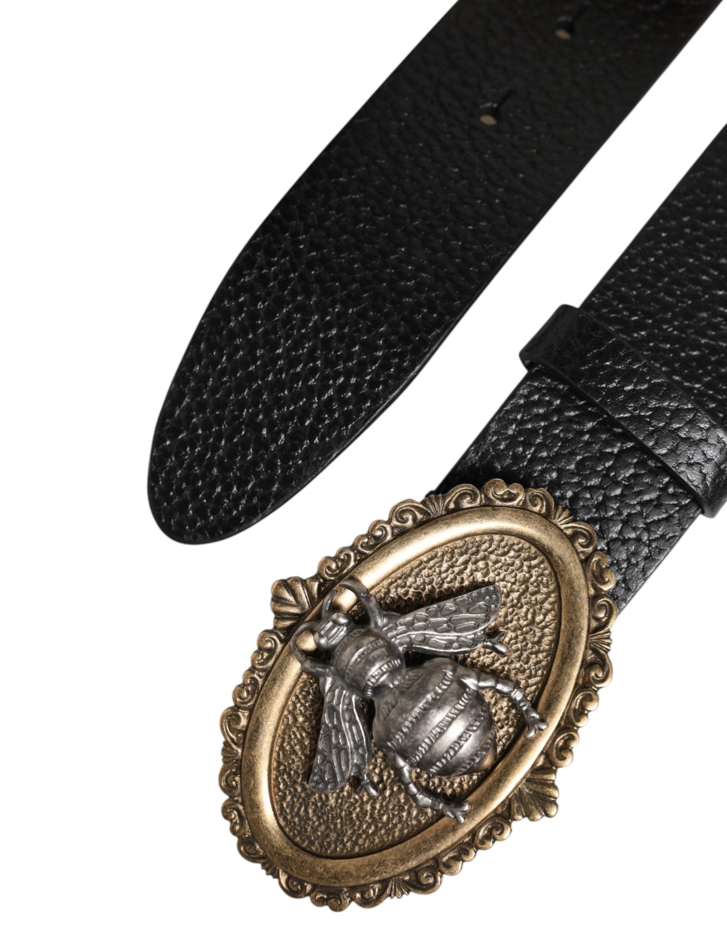 Ceinture Dolce & Gabbana en cuir noir classique avec boucle en métal et abeille