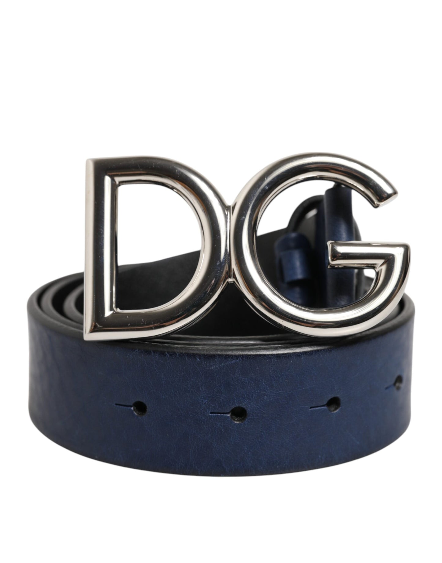 Ceinture Dolce & Gabbana bleue classique en métal argenté avec boucle logo DG