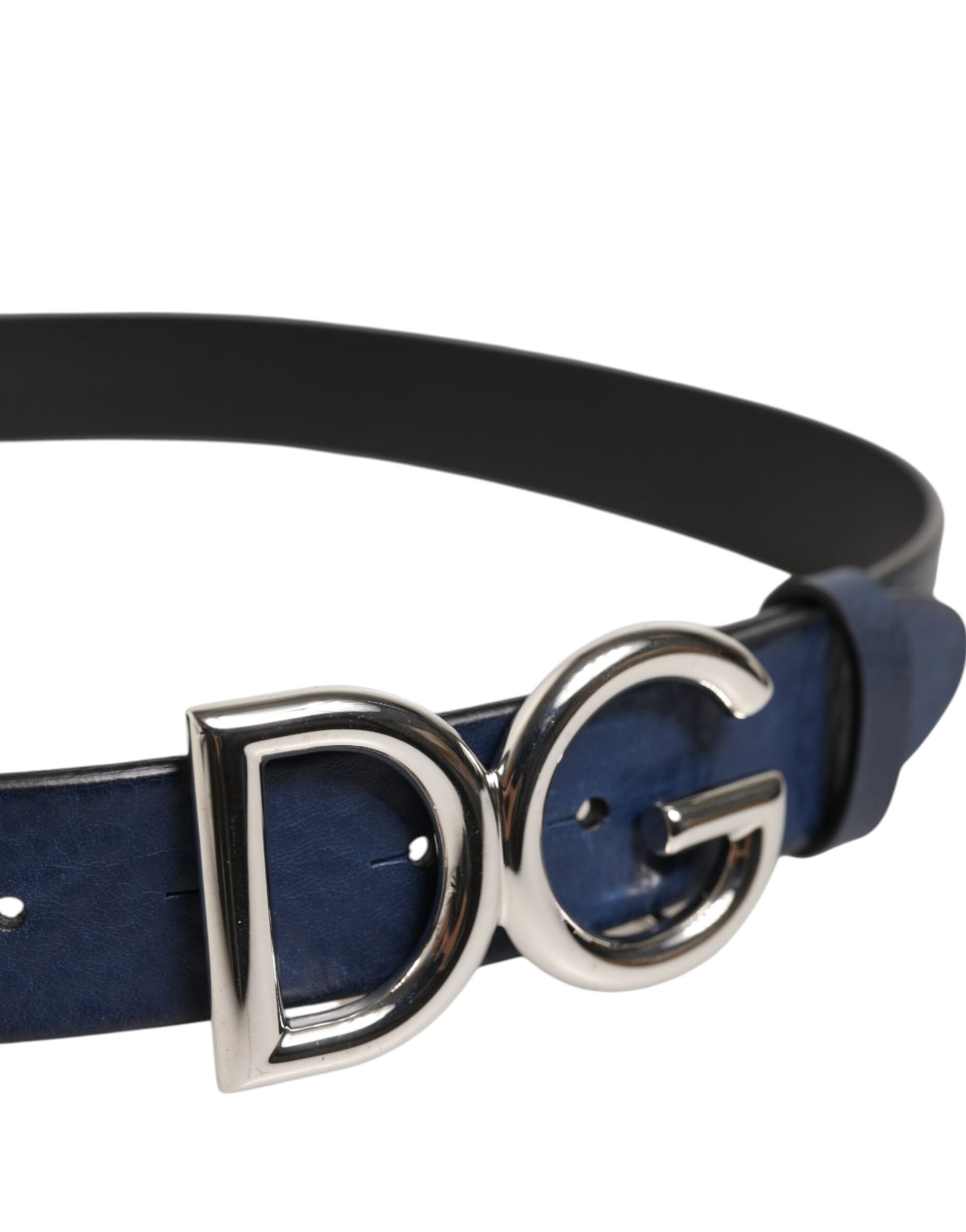 Ceinture Dolce & Gabbana bleue classique en métal argenté avec boucle logo DG