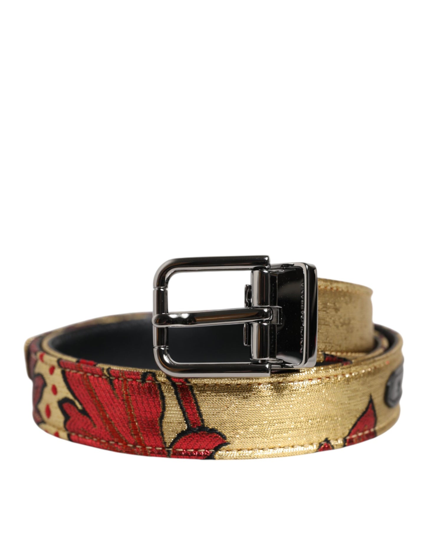 Ceinture Dolce & Gabbana en jacquard floral doré avec boucle en métal argenté