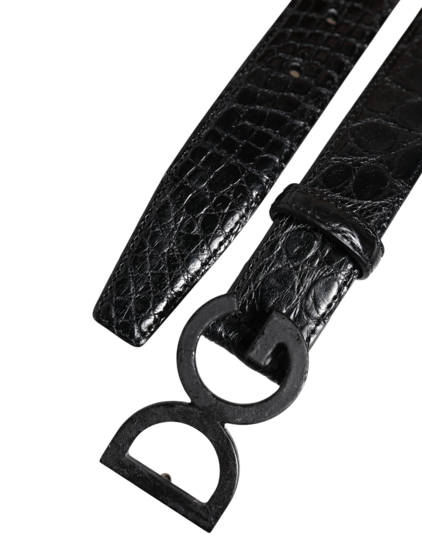 Ceinture classique en cuir noir Dolce & Gabbana avec boucle DG en métal