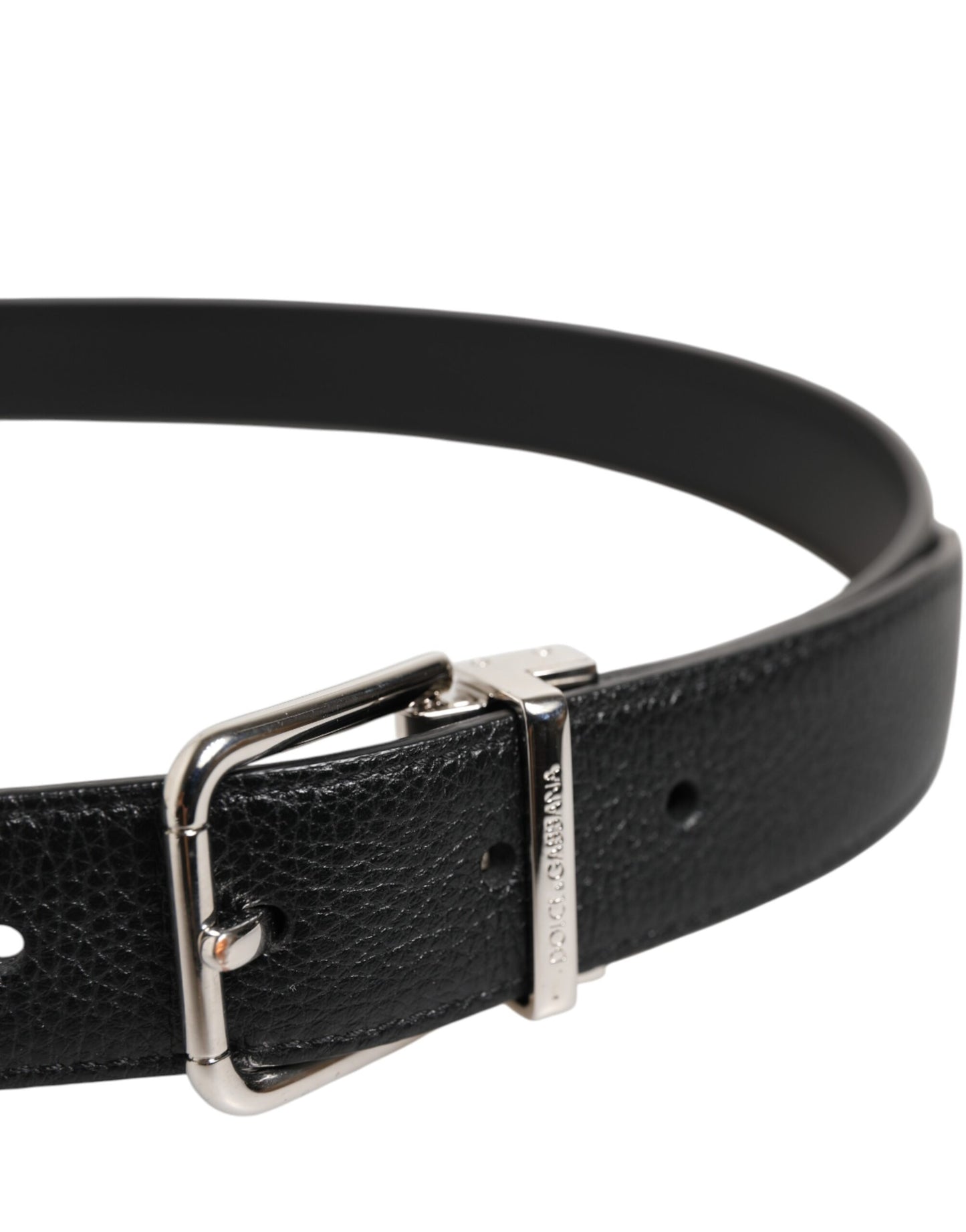 Ceinture Dolce & Gabbana en cuir noir classique avec boucle argentée