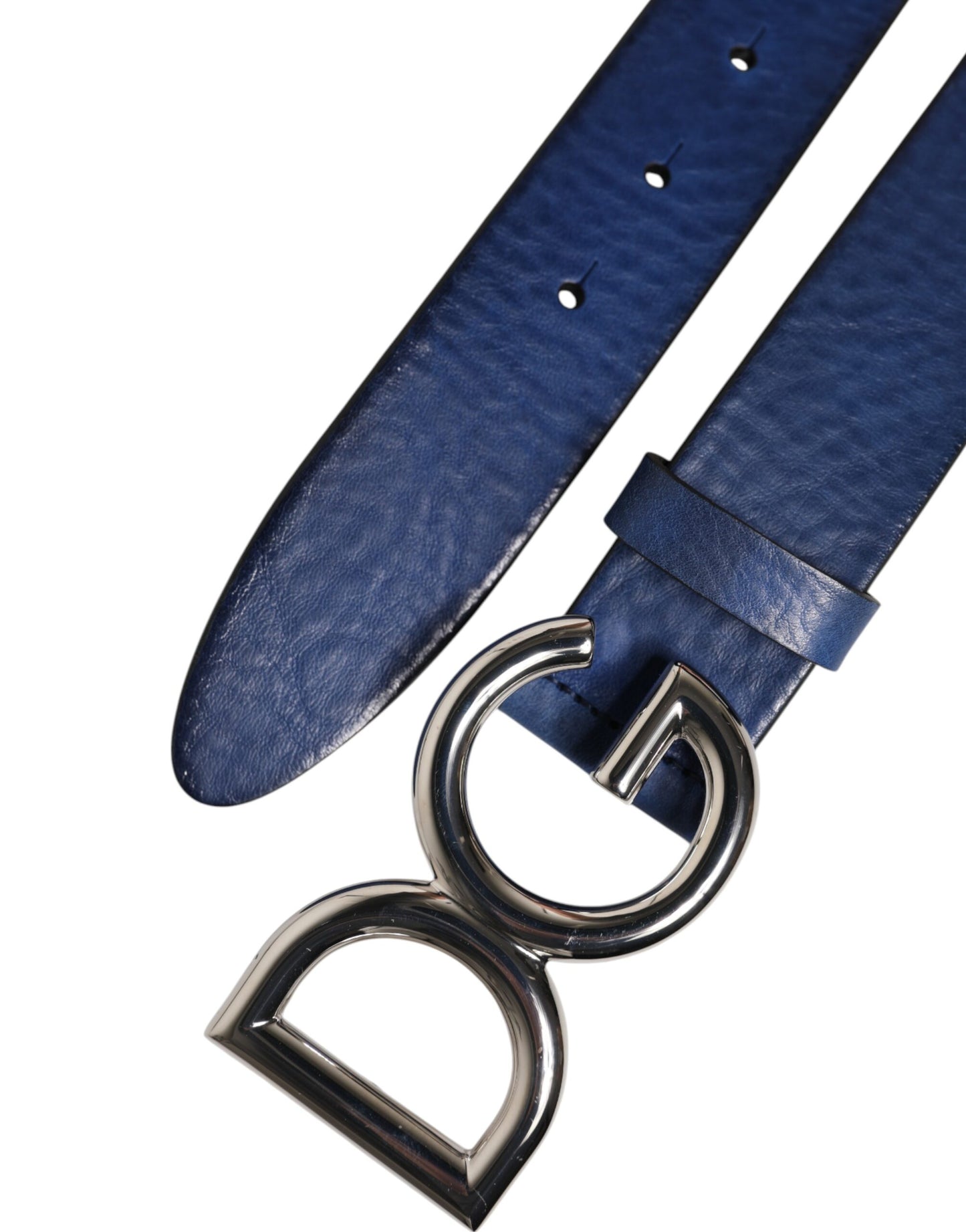 Ceinture Dolce & Gabbana bleue classique en métal argenté avec boucle logo DG