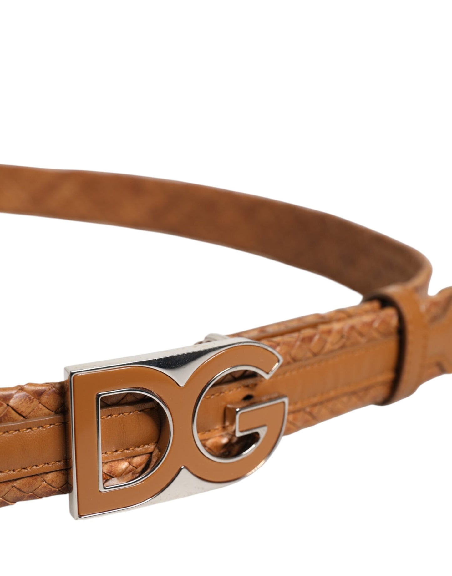 Ceinture Dolce & Gabbana marron tressée avec boucle logo DG en métal