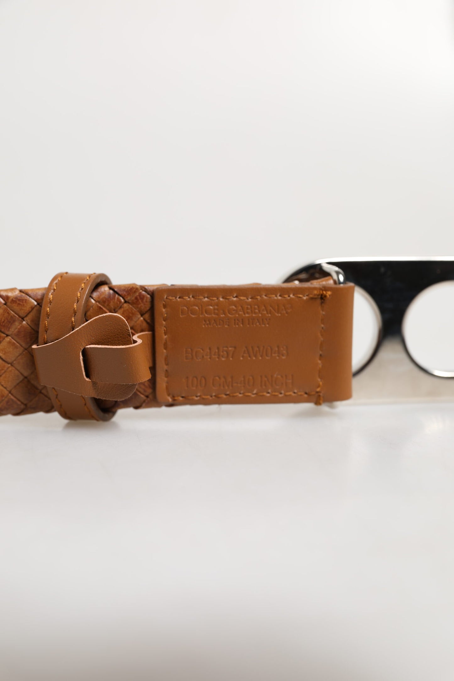 Ceinture Dolce & Gabbana marron tressée avec boucle logo DG en métal
