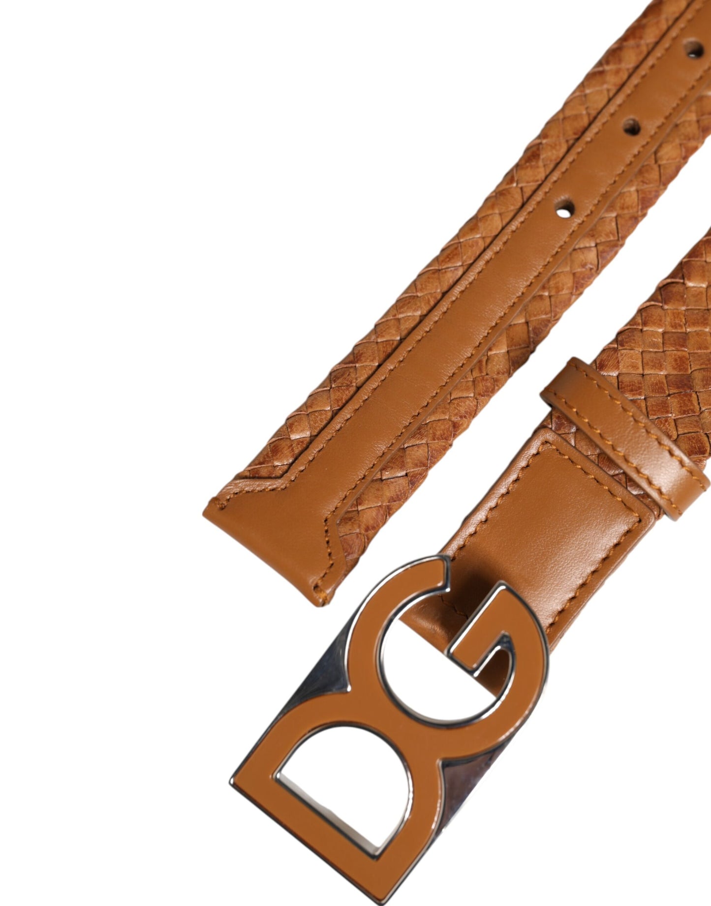 Ceinture Dolce & Gabbana marron tressée avec boucle logo DG en métal