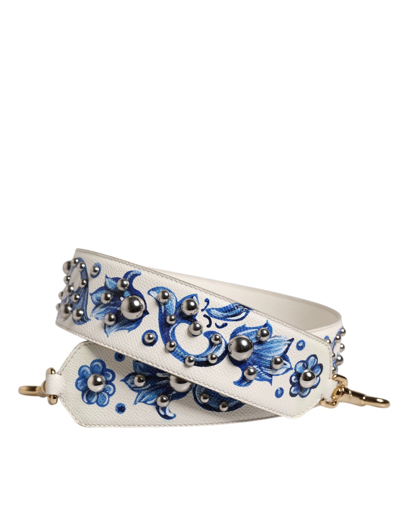 Bandoulière à clous en cuir à fleurs blanches et bleues Dolce & Gabbana