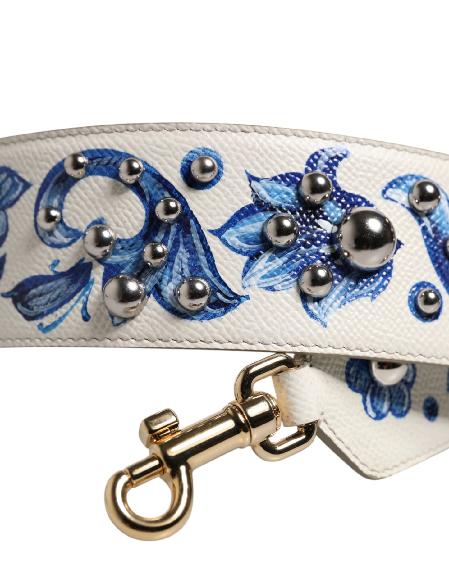Bandoulière à clous en cuir à fleurs blanches et bleues Dolce & Gabbana