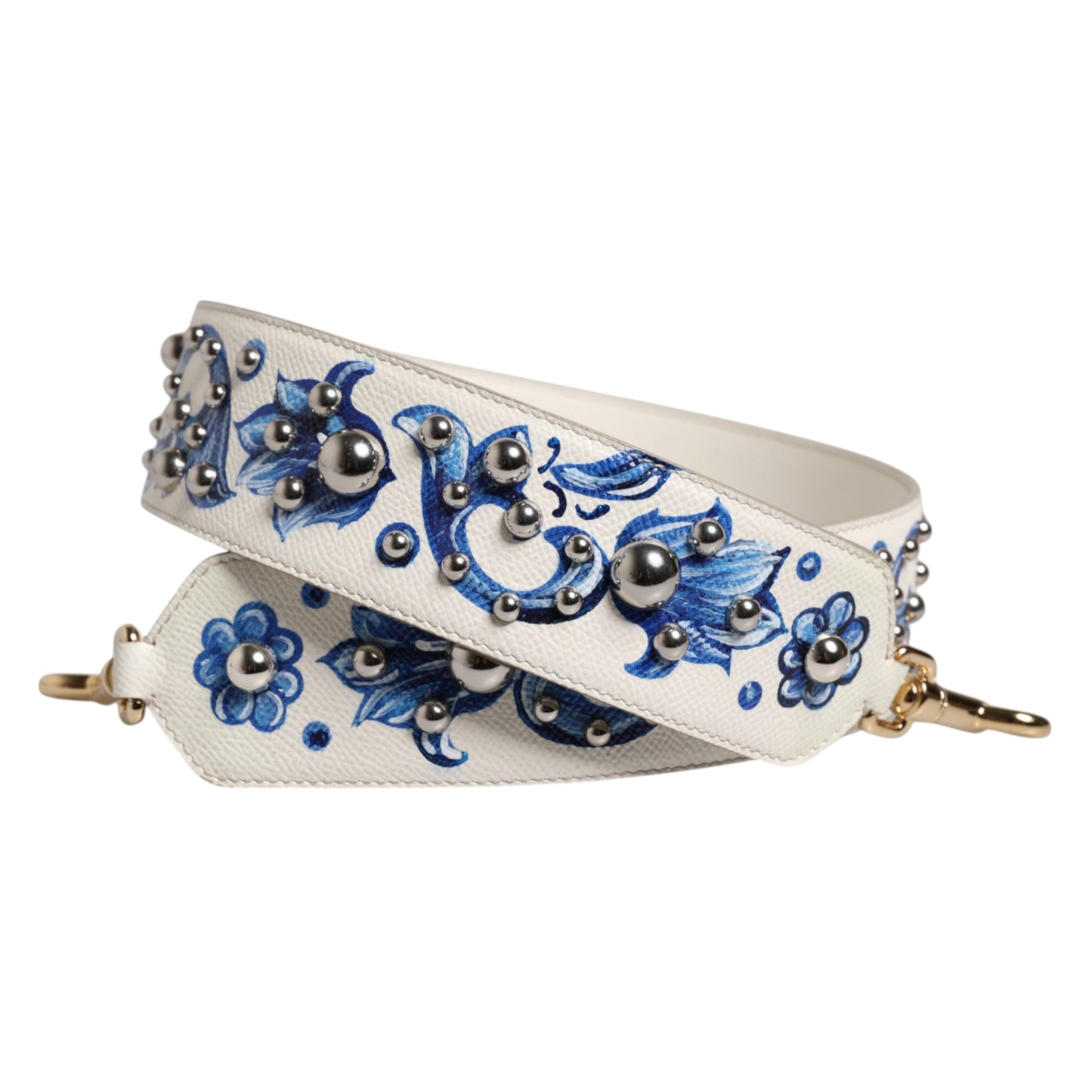 Bandoulière à clous en cuir à fleurs blanches et bleues Dolce & Gabbana