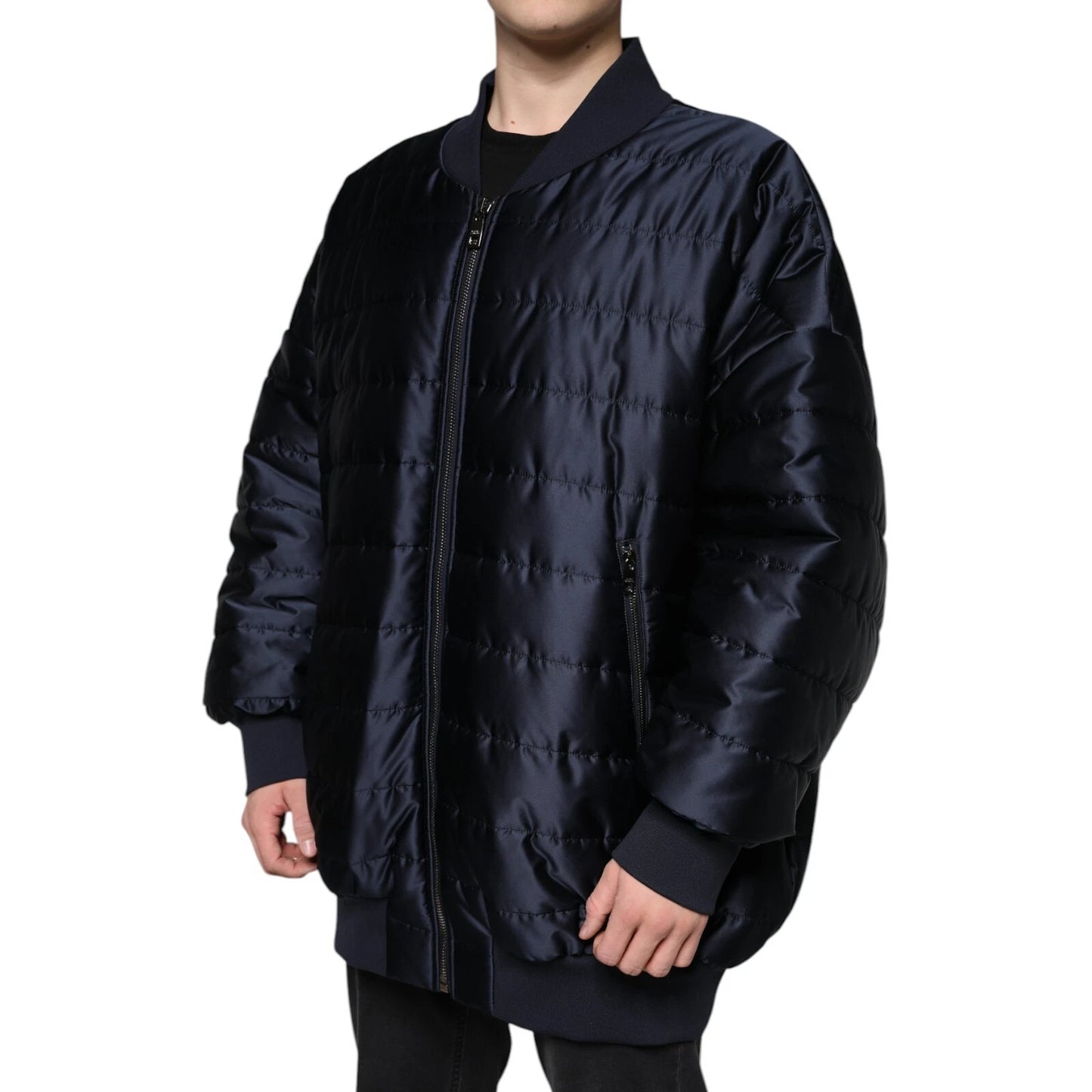 Dolce & Gabbana - Blouson aviateur matelassé bleu foncé à fermeture éclair intégrale