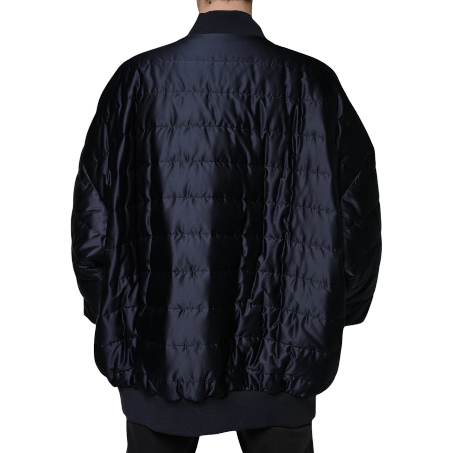 Dolce & Gabbana - Blouson aviateur matelassé bleu foncé à fermeture éclair intégrale