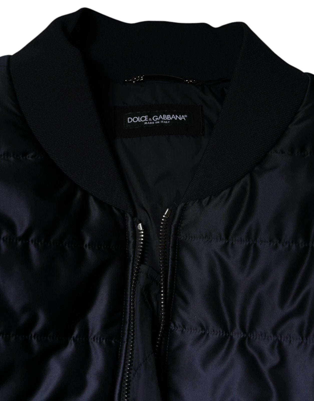 Dolce & Gabbana - Blouson aviateur matelassé bleu foncé à fermeture éclair intégrale