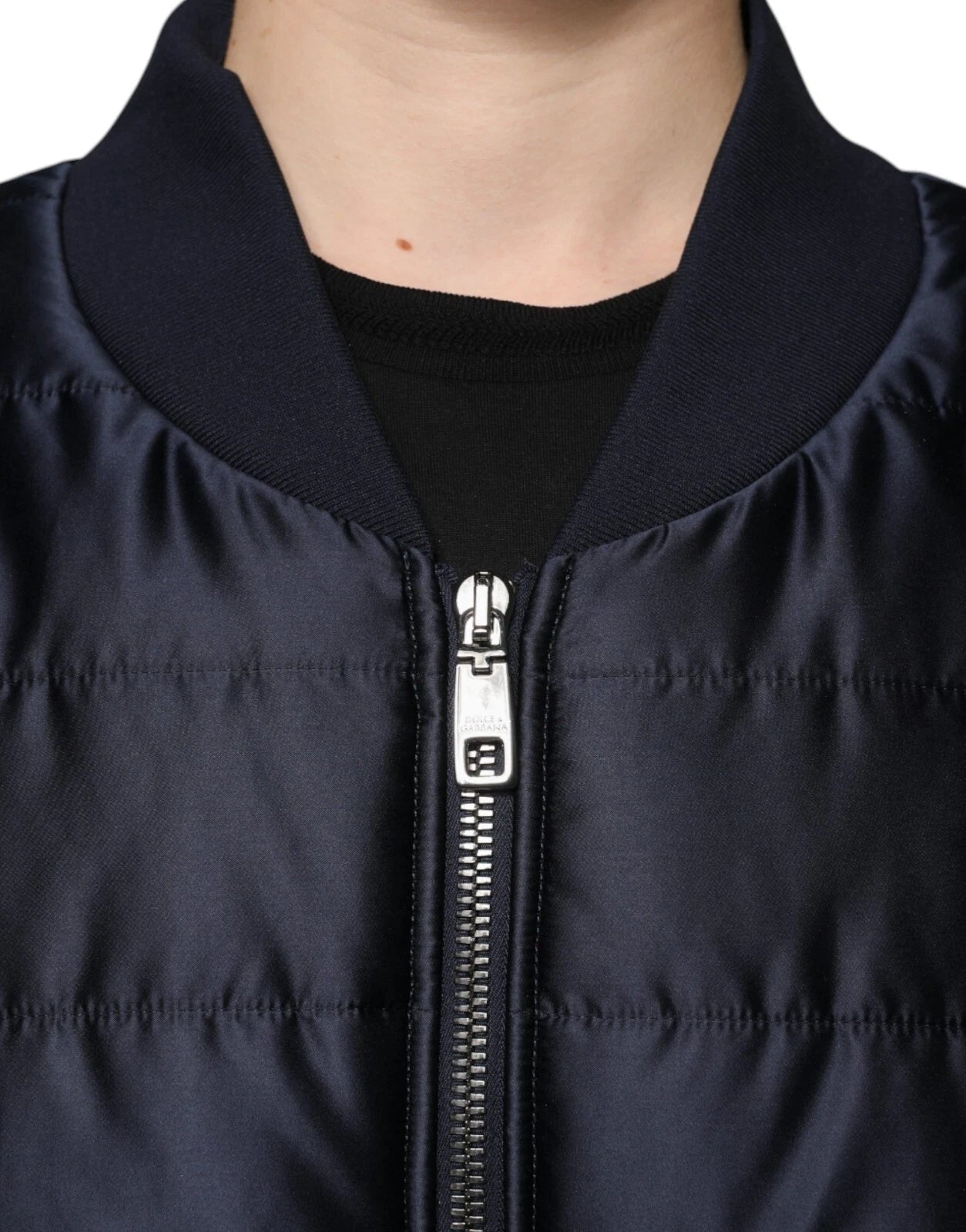 Dolce & Gabbana - Blouson aviateur matelassé bleu foncé à fermeture éclair intégrale