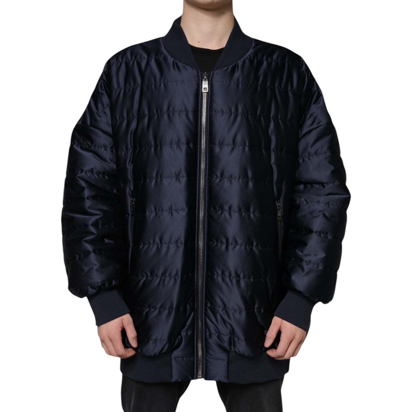 Dolce & Gabbana - Blouson aviateur matelassé bleu foncé à fermeture éclair intégrale