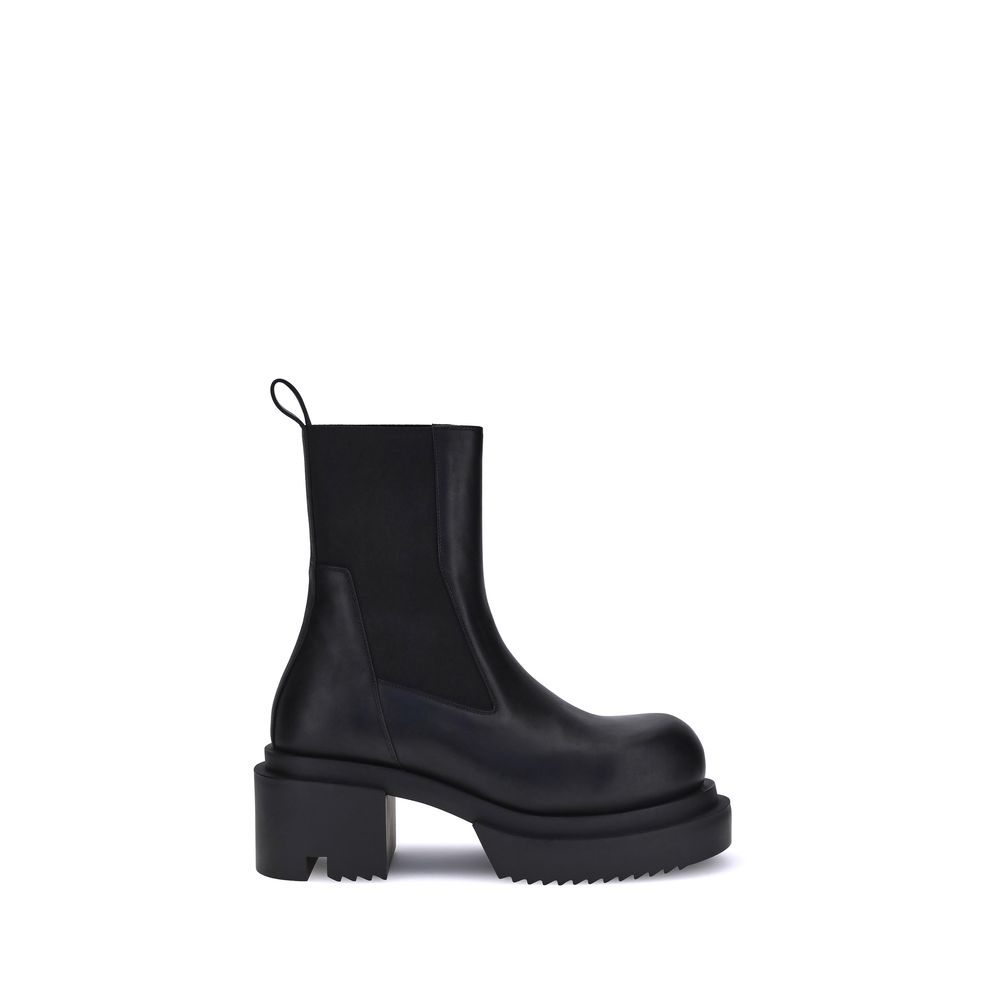 Rick Owens Bogun Leather Ankle Boots Black Platform
