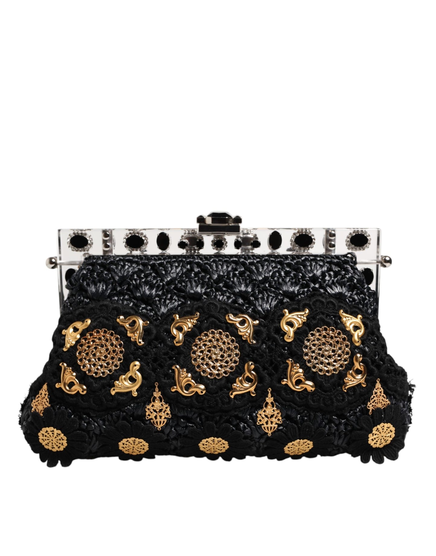 Pochette de soirée Dolce & Gabbana à pampilles noires et cristaux baroques dorés