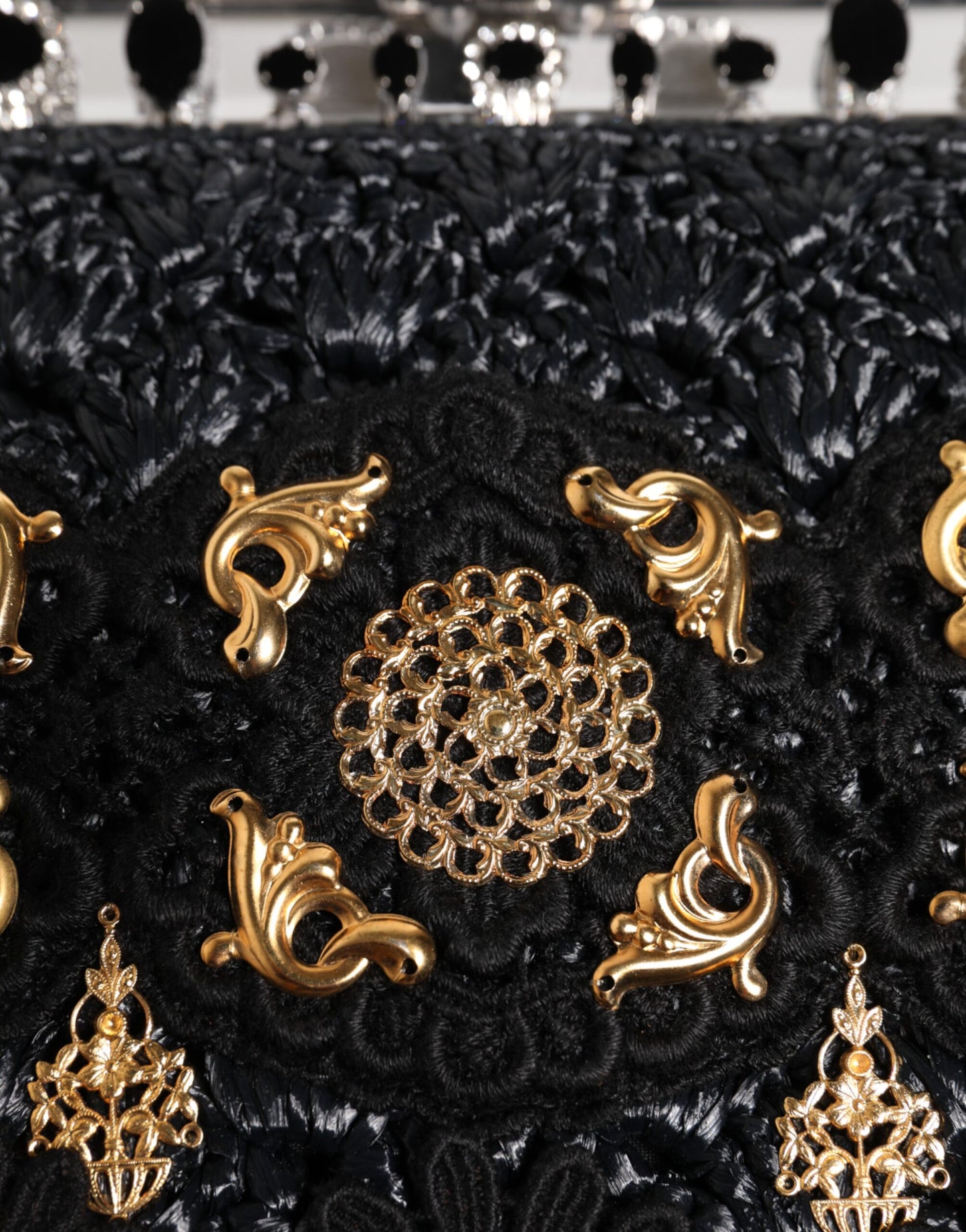 Pochette de soirée Dolce & Gabbana à pampilles noires et cristaux baroques dorés