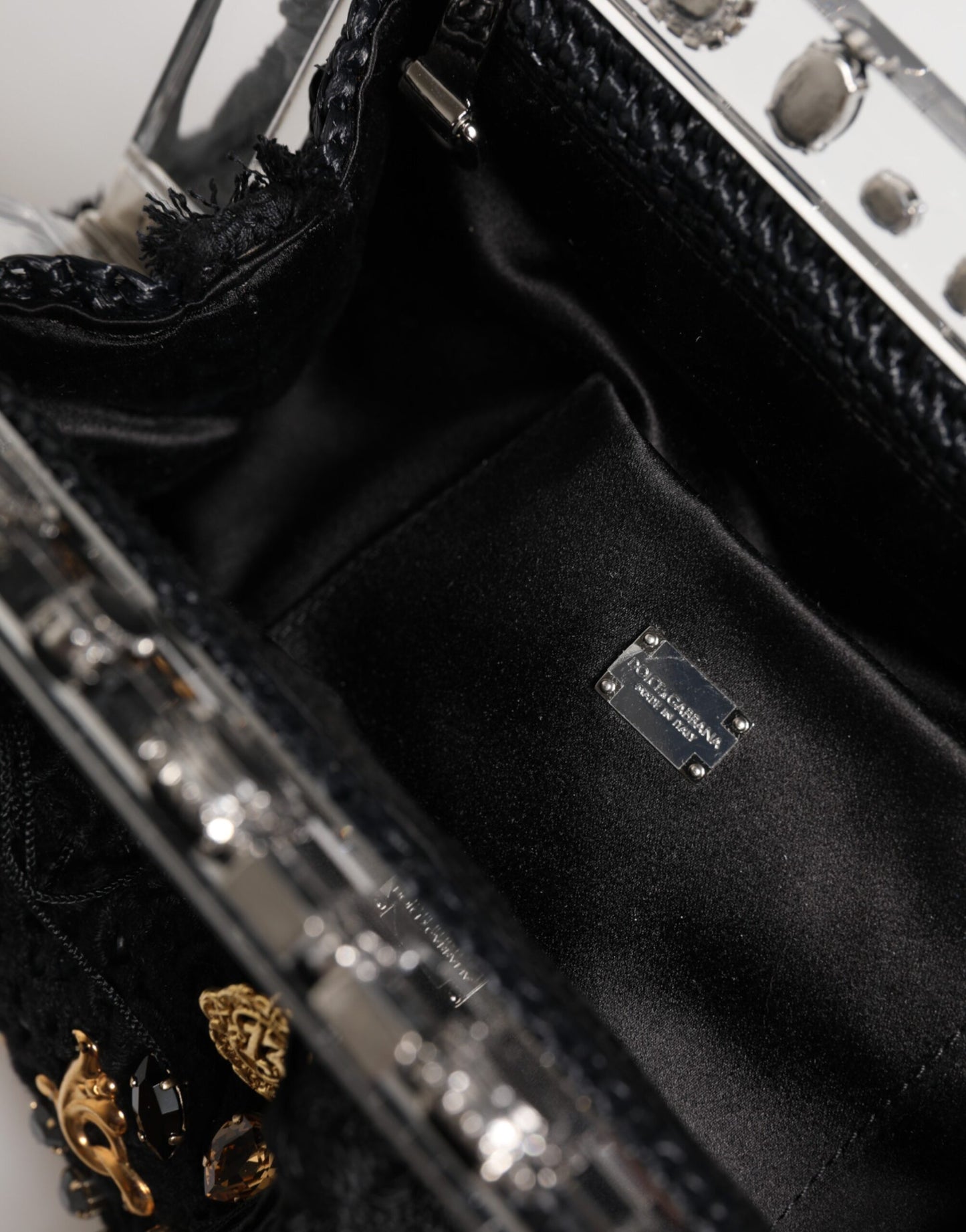 Pochette de soirée Dolce & Gabbana à pampilles noires et cristaux baroques dorés