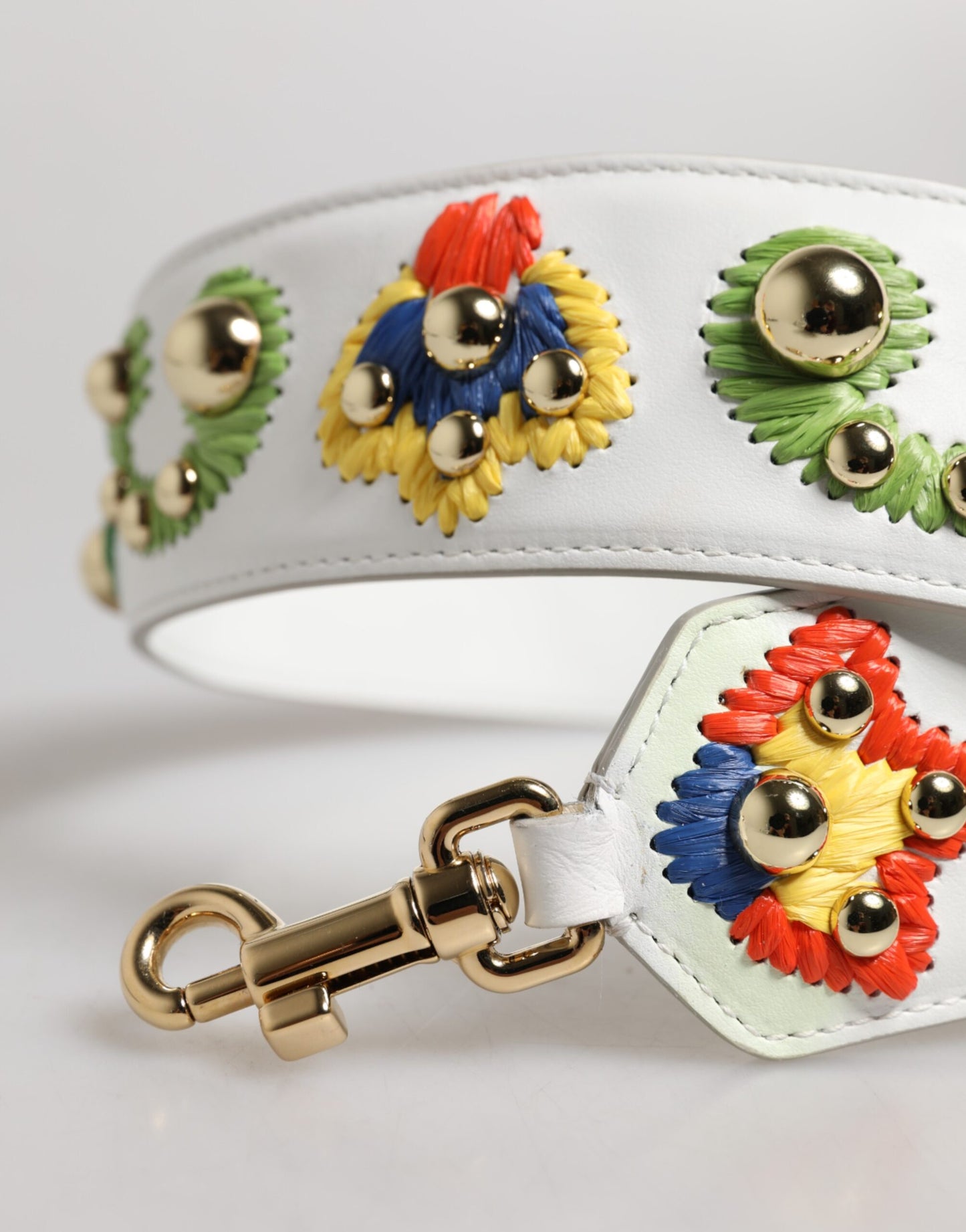 Bandoulière patchwork brodée en raphia et cuir de veau blanc Dolce & Gabbana