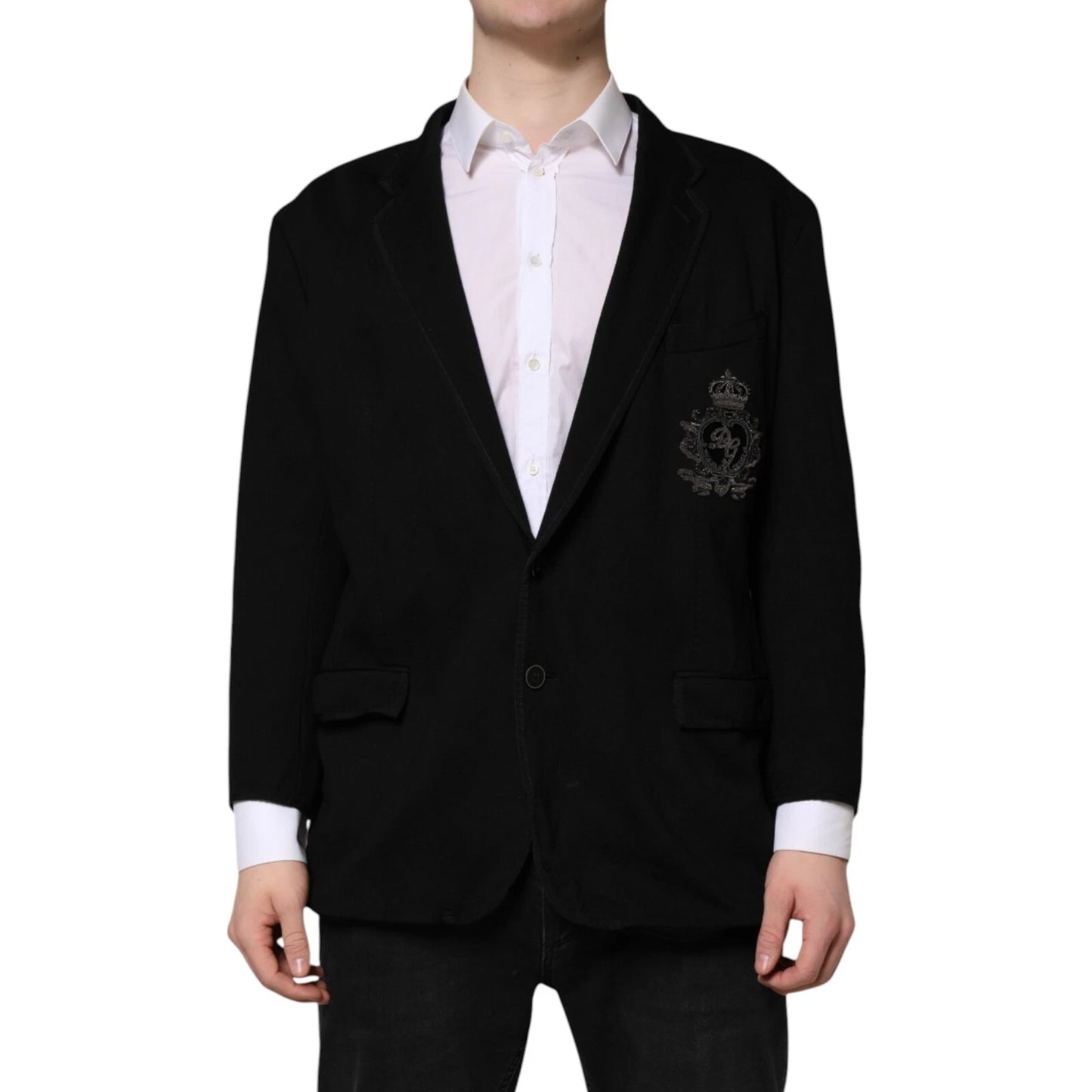 Dolce & Gabbana Veste blazer noire en viscose DG Crown