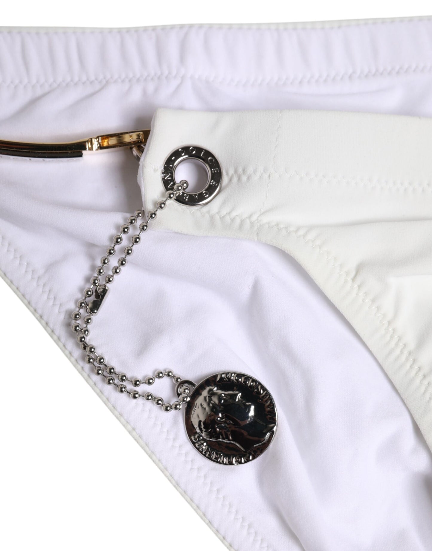 Maillot de bain slip Dolce & Gabbana à logo blanc et ornements métalliques