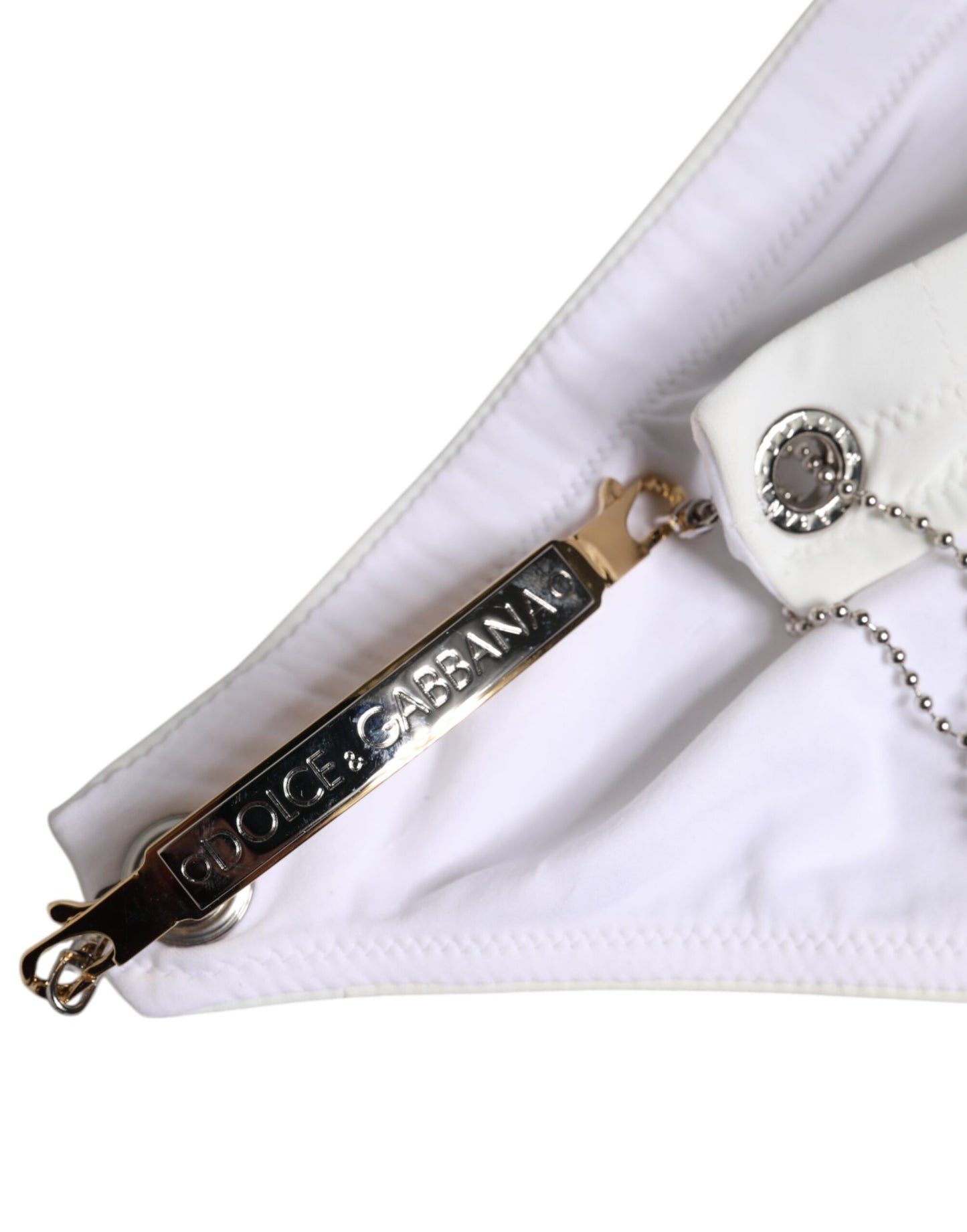 Maillot de bain slip Dolce & Gabbana à logo blanc et ornements métalliques