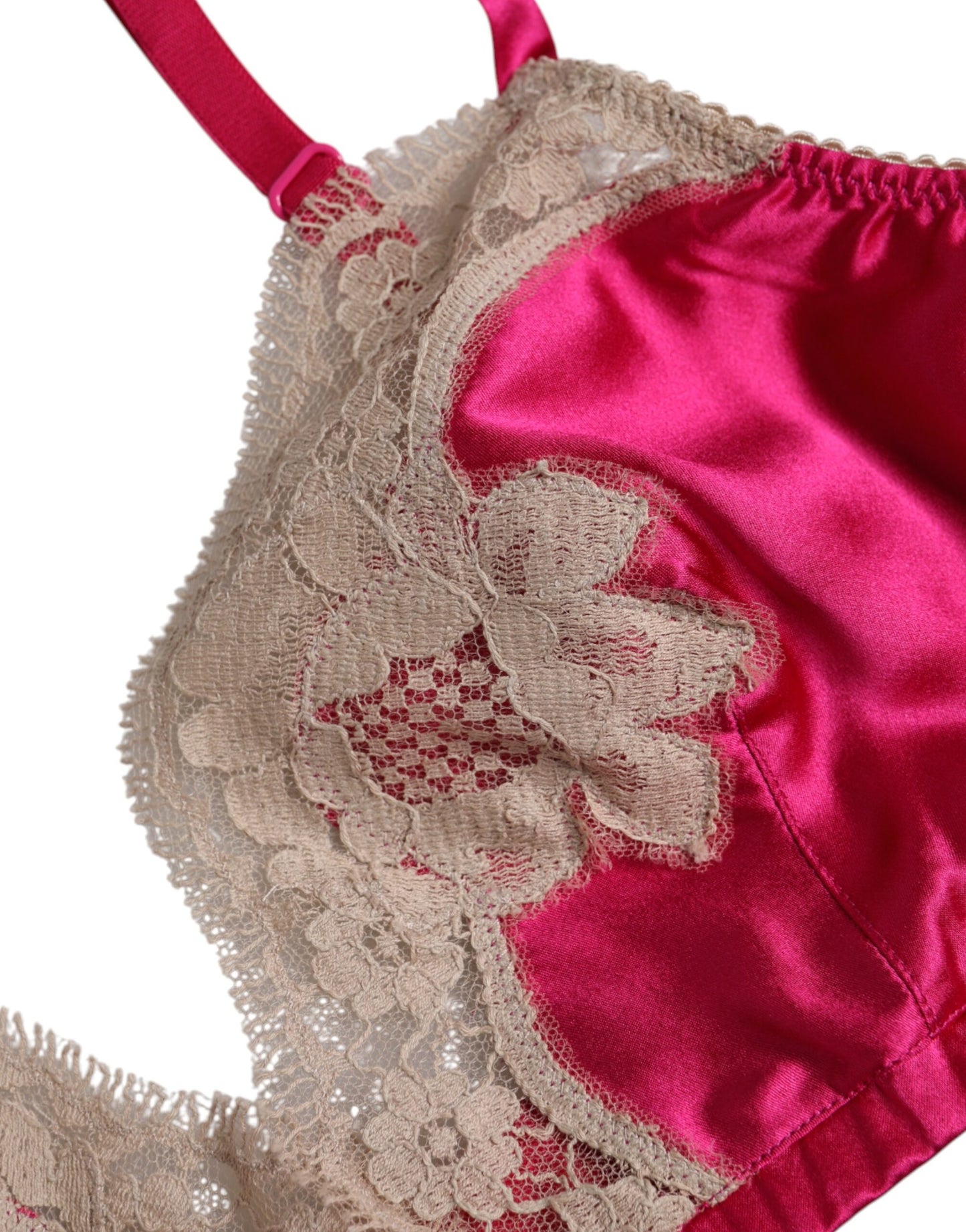 Soutien-gorge sans armatures Dolce & Gabbana en soie et dentelle florale magenta