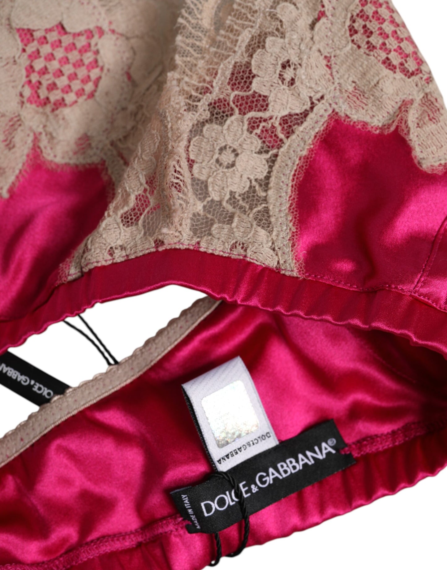 Soutien-gorge sans armatures Dolce & Gabbana en soie et dentelle florale magenta
